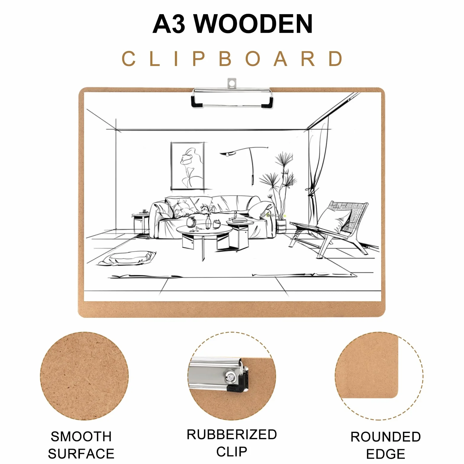 Grande Portapapeles A3 de Madera, 2 Piezas, Horizontal, MDF para Escritura y Dibujo