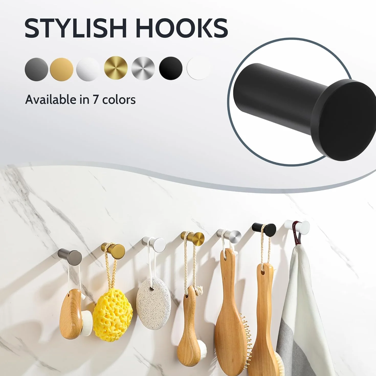 SAYAYO Gancho Pared, Colgador Pared Negro Gancho Toalla Baño de Acero inoxidable 2 Piezas Ganchos de Decoración para Baño, Dormitorio y Cocina, EGOY001Y-B-2P
