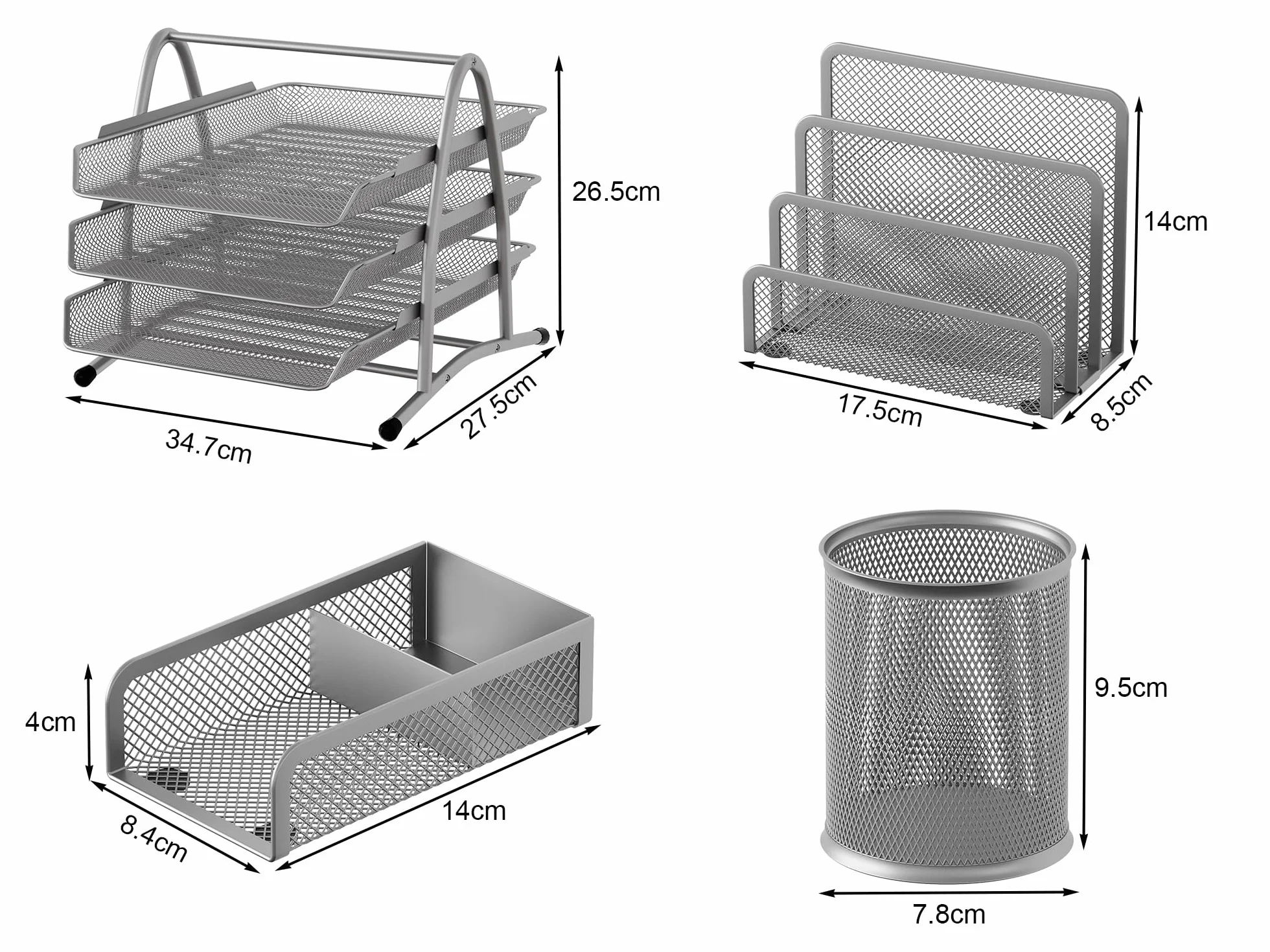 EasyPAG 4 Piezas Bandeja Escritorio A4 3 Niveles Metal Malla Almacenamiento Papeles Organizador Plateado