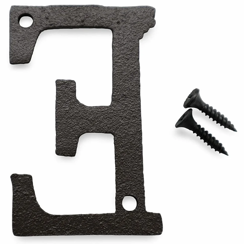 ausuky 1x Placa de Hierro Forjado Negro Envejecido para Puerta de Casa y Garaje, Letras Alfabeto y Números (E)