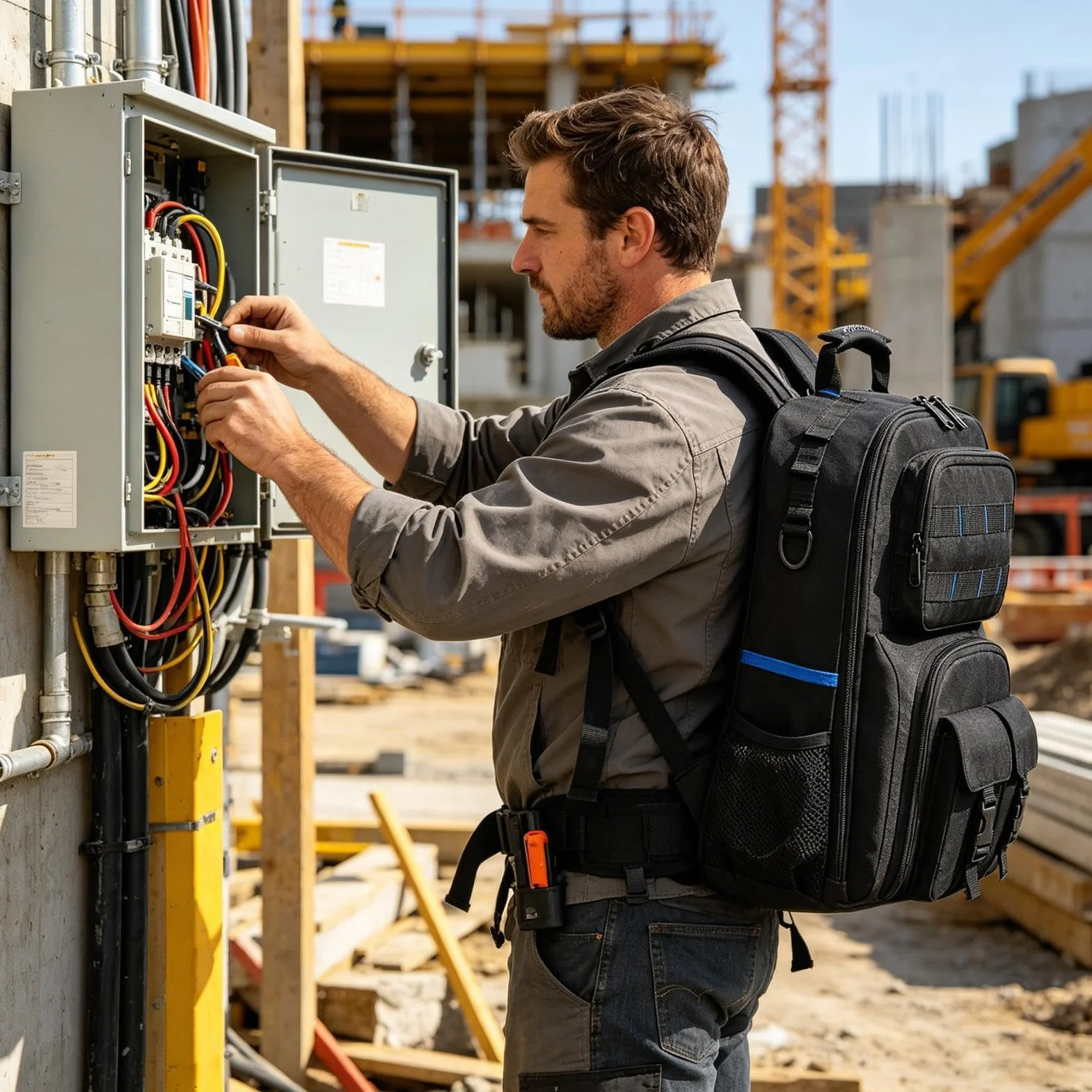 Mochila Para Electricista: De Herramientas Para Electricista, De Herramientas Con Fondo Rígido, Mochila De Trabajo Con Almacenamiento En El Fondo Rígido | Organizador De Trabajo Con Múltip