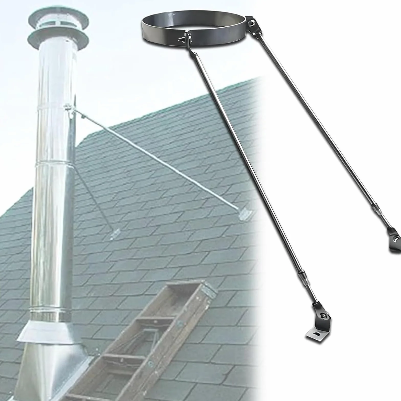 Soporte de tubo de chimenea for estabilidad contra el viento, soporte de pared universal extendido for estufas de leña en lofts o cabañas de troncos(Hoop Dia 10"(250mm))