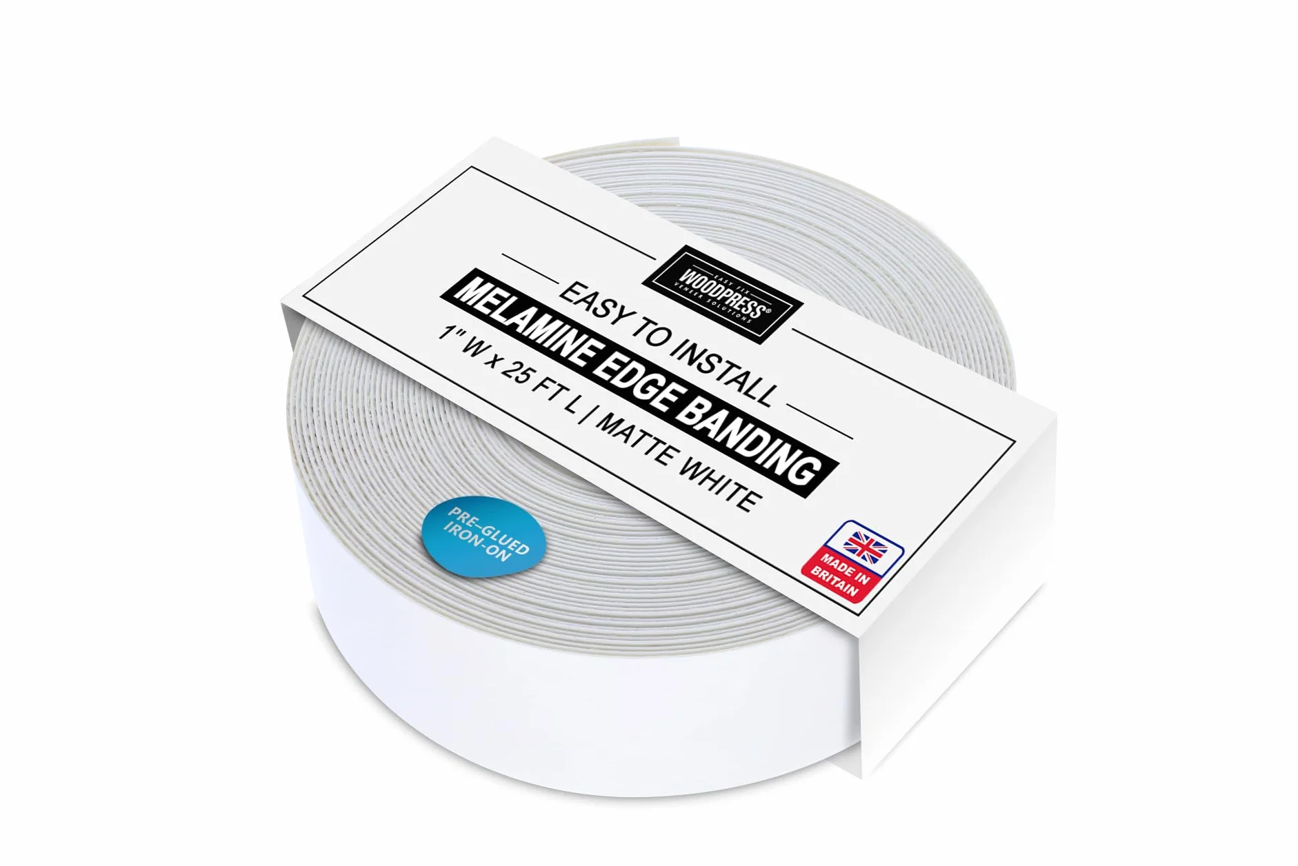 1" (25 mm) de melamina blanca mate con adhesivo termofusible para bordes - Cinta adhesiva de 7,6 m para bordes - Tira de chapa preencolada para bricolaje fácil - Banda de borde para