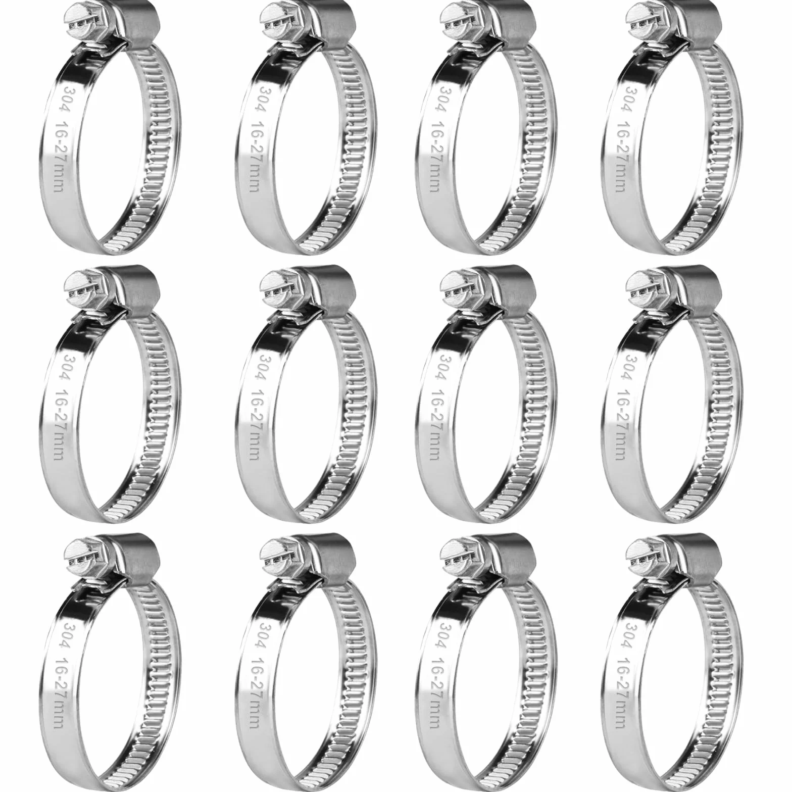 12 Pcs Abrazaderas Metalicas para Tubos, Abrazaderas de Acero Inoxidable Ajustable 16-27 mm, Abrazaderas de Tubo, Abrazaderas de Manguera de Acero Inox para Mangueras Tubería de Agua Piscina