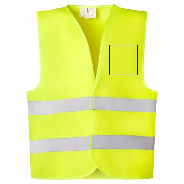 C&P Chaleco de seguridad personalizado alta visibilidad de cuello pico Con dos cintas reflectantes en pecho y espalda Cierre de velcro ajustable (Amarillo) Pack de 10