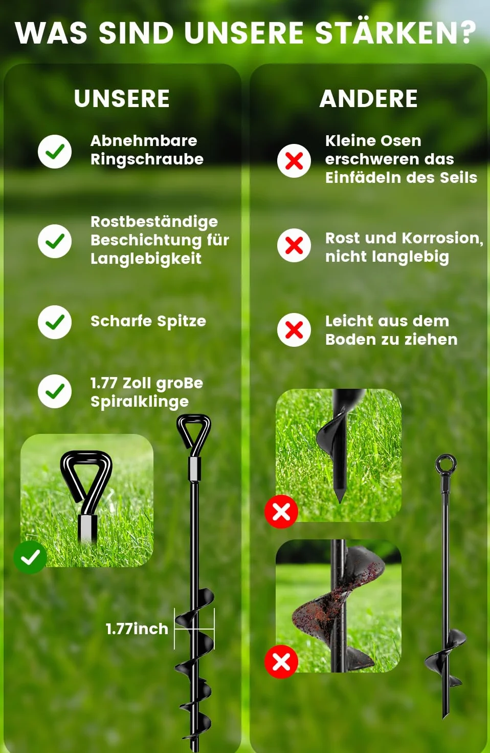 Anclajes de suelo de 48 cm, paquete de 4 unidades de anclajes de tierra Premium Secure Upgrade Versión para fijar tiendas de campaña, trampolines, perros, marquesinas, etc., resisten vientos fuertes