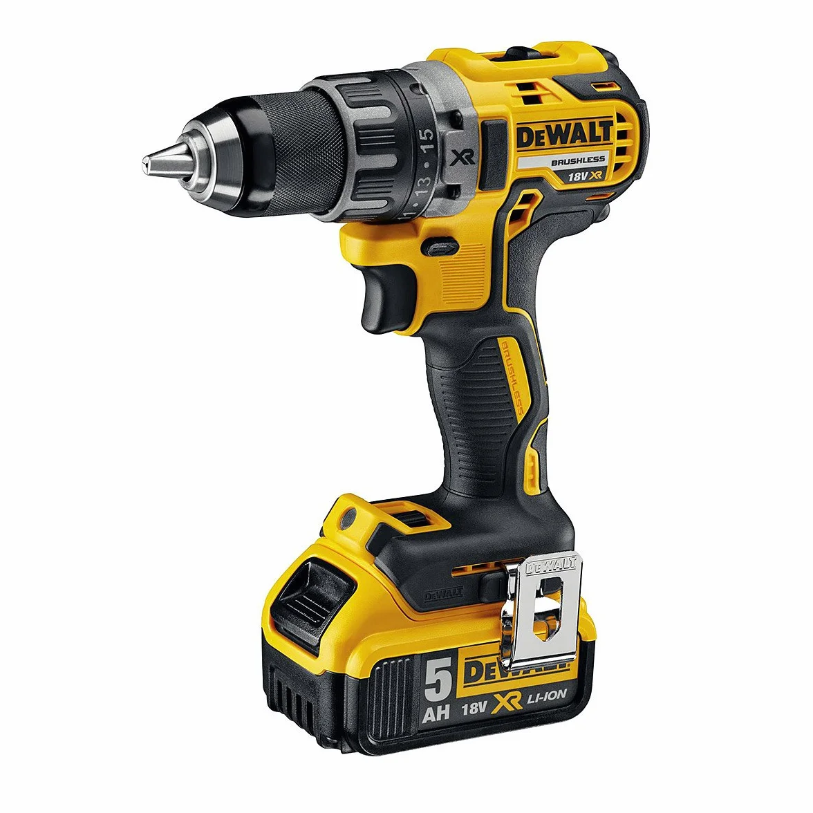 DeWALT DCD791P2-QW - Taladro Atornillador sin Escobillas XR 18 V 13 mm 70 Nm con 2 Baterías Li-Ion 5.0 Ah con Maletín Tstak, 235 W, 18 V, Negro/Amarillo