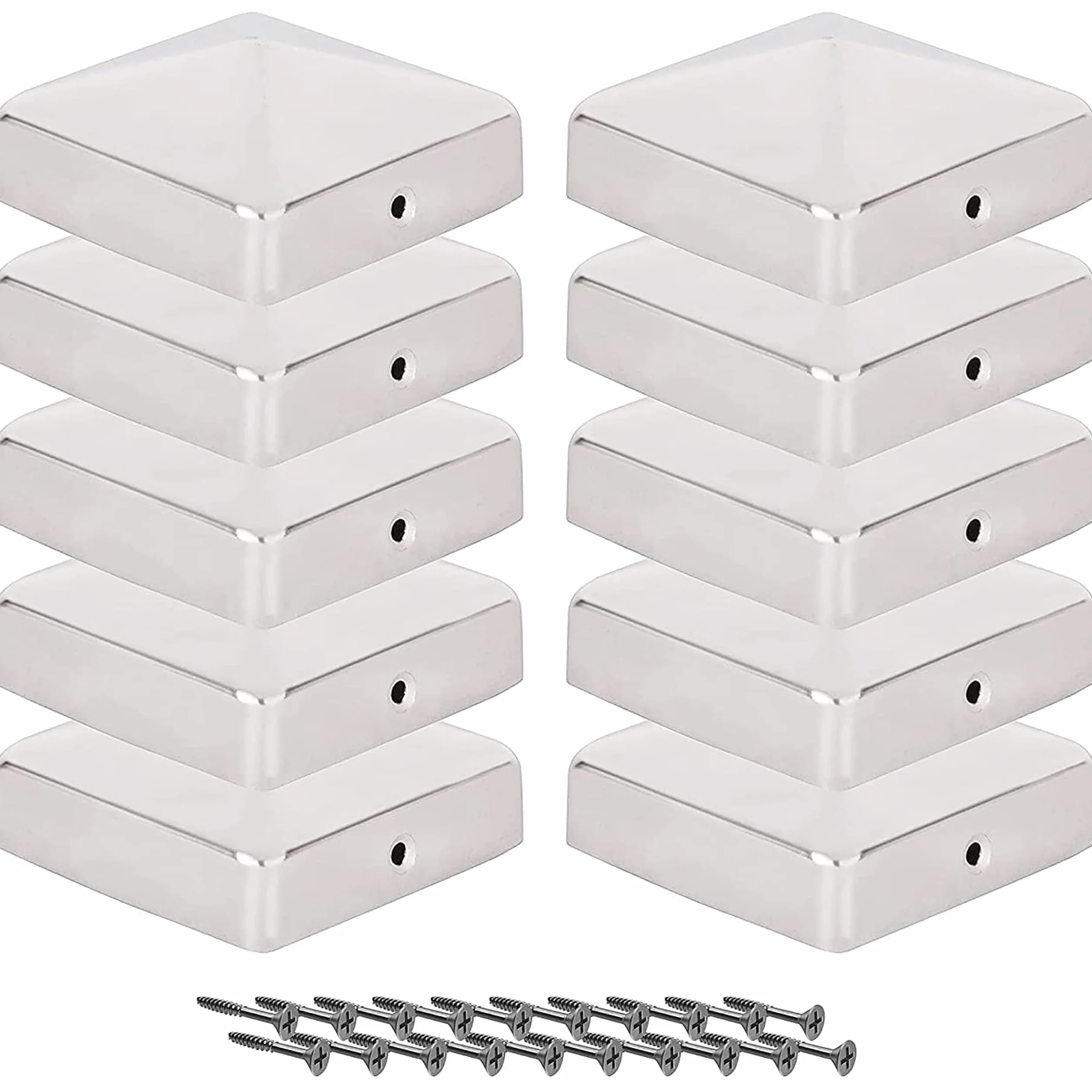 Tapas de poste 7x7 cm - 10 piezas, 70x70 mm, poste de valla de acero inoxidable/forma de pirámide - tapa de poste 7x7 / tapas de poste de valla