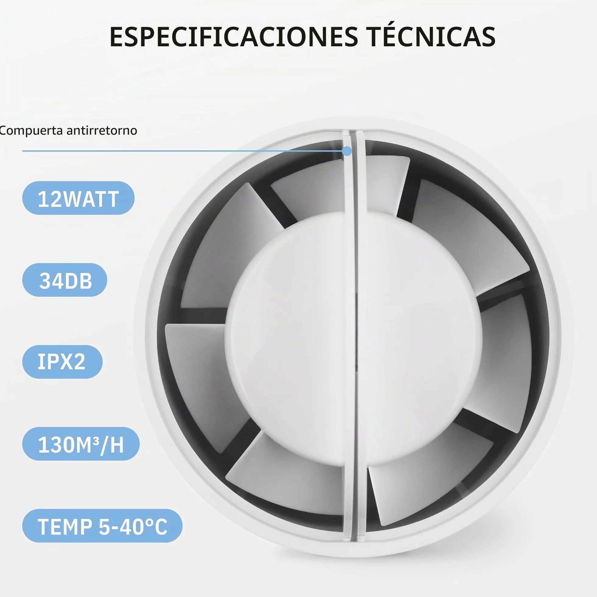Inline 100mm - Extractor de Ventilador de Conducto Silencioso en Línea 130 m³/h, 32 dB, 12 W