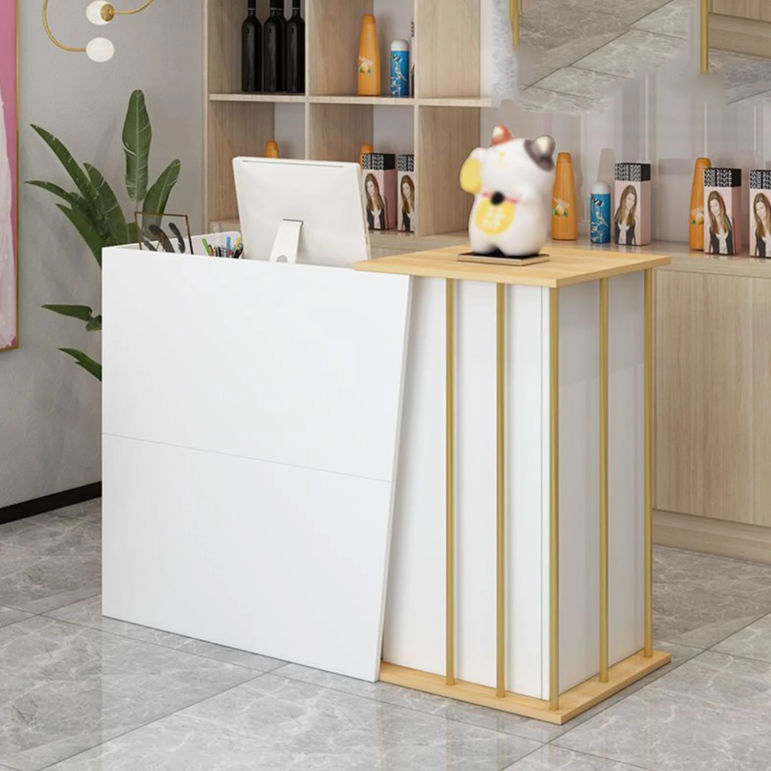 Mostrador De Recepción 100cm Blanco para Peluquería con Amplio Almacenaje