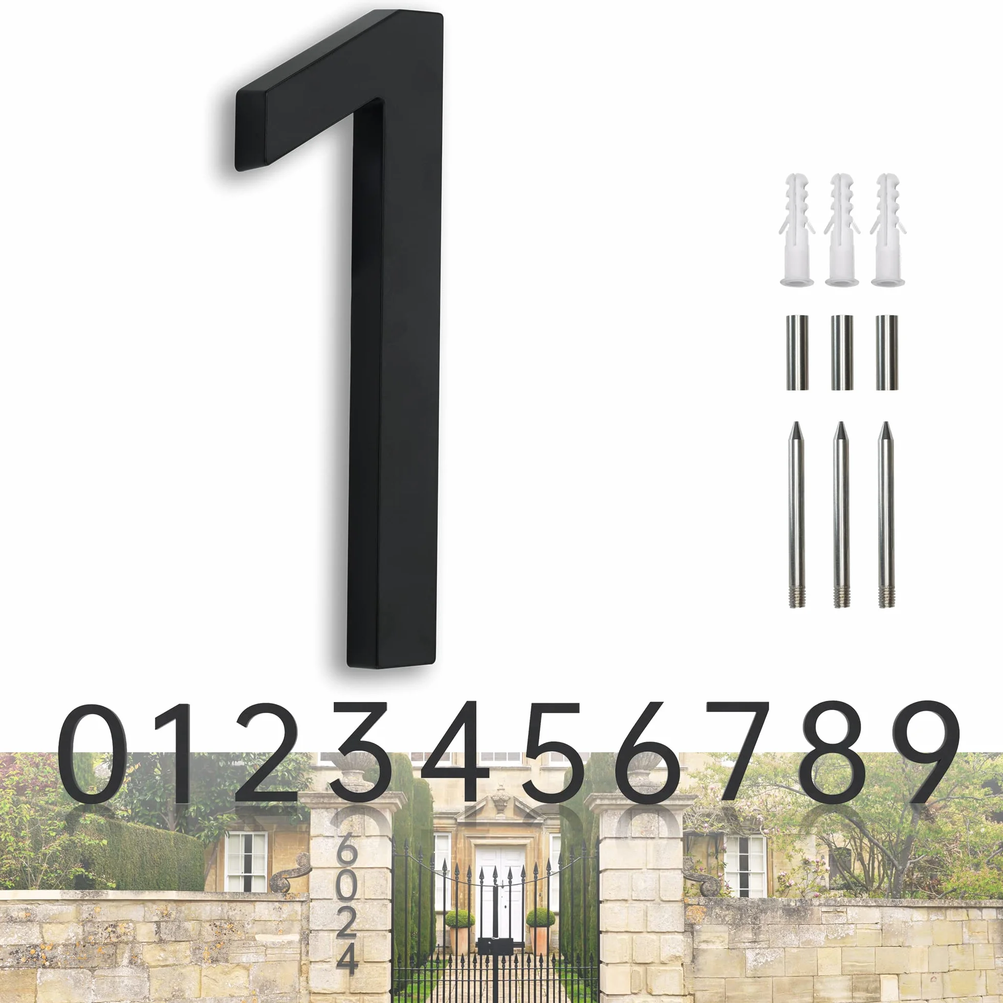 Números de Casa Flotantes Números Para Casas Altura 7in /17,8 cm Numero Casa Exterior Personalizable Numeros Negro para Decoración de Buzones/Puerta/Jardín 1