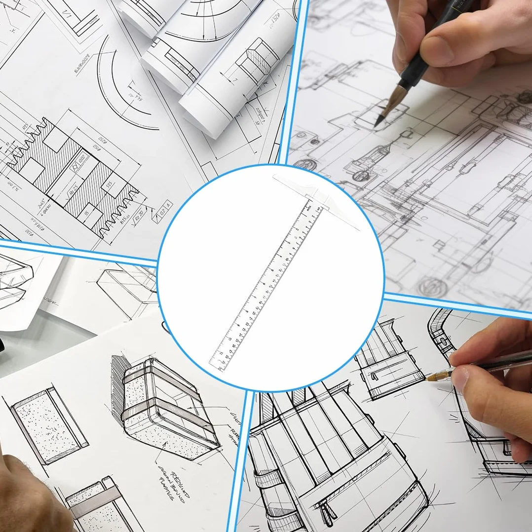 Reglas Cuadradas en T de Plástico Transparente Doble Cara para Dibujo y Diseño 30 cm