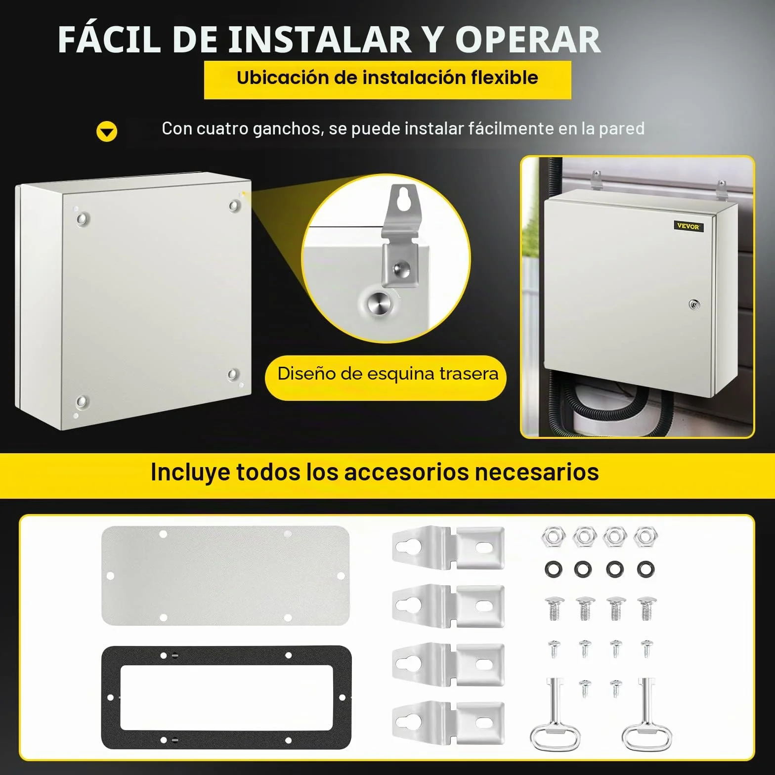 VEVOR Caja NEMA de Acero al Carbono 50 x 50 x 15 cm Caja de Gabinete Eléctrico NEMA 4X IP66 a Prueba de Agua y Polvo Caja de Conexiones Eléctricas para Exteriores e Interiores con Placa de Montaje