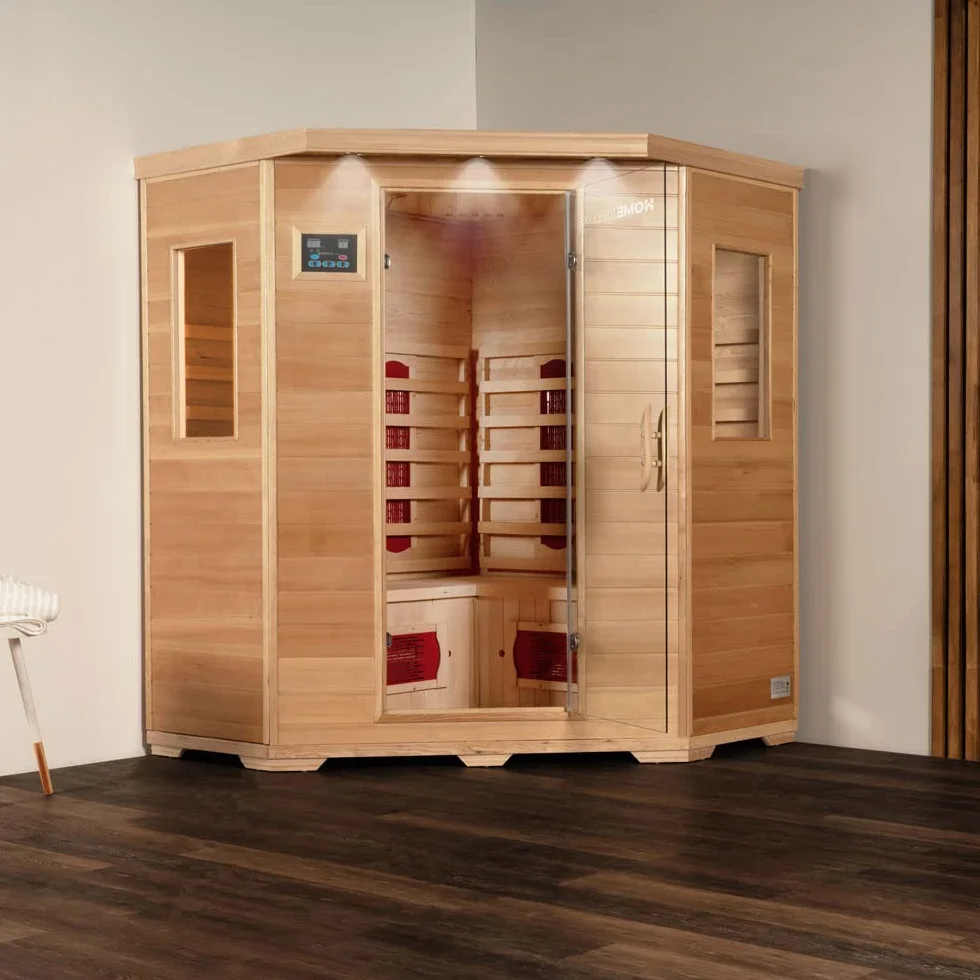 Home Deluxe - Cabina de infrarrojos REDSUN XXL -150 x 150 x 190 cm - para 2-4 personas, 8 radiadores cerámicos, madera: hemlock I Sauna de infrarrojos, sauna, cabina de calor, infrarrojos