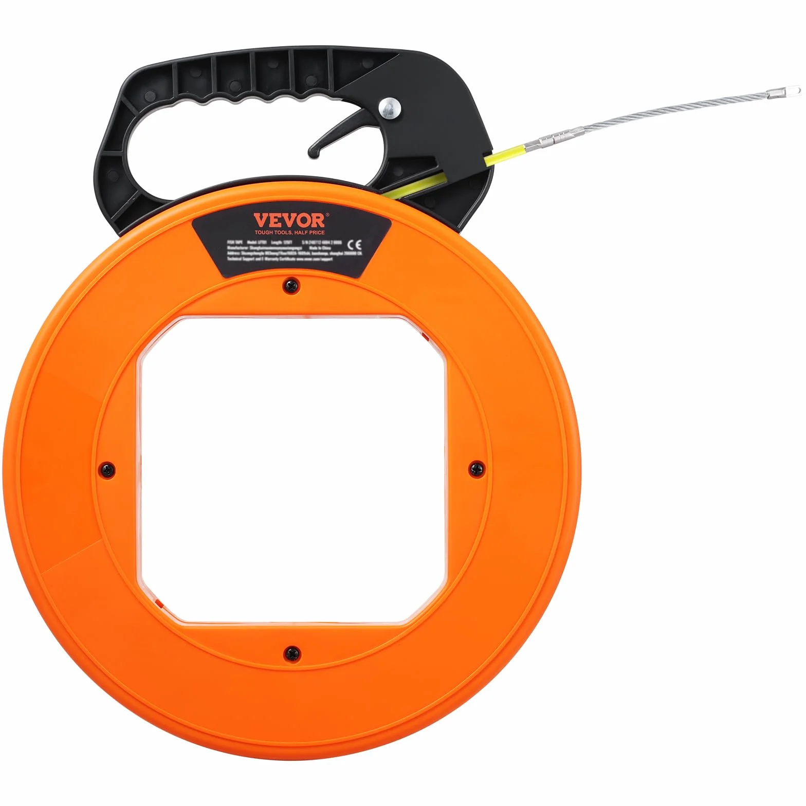 VEVOR Cinta de Pesca de 60,96 m, Diámetro de 4,7 mm, Extractor de Cables de Fibra de Vidrio con Carcasa y Mango, Herramienta Extractora de Cables para Paredes y Conductos Eléctricos, no Conductor