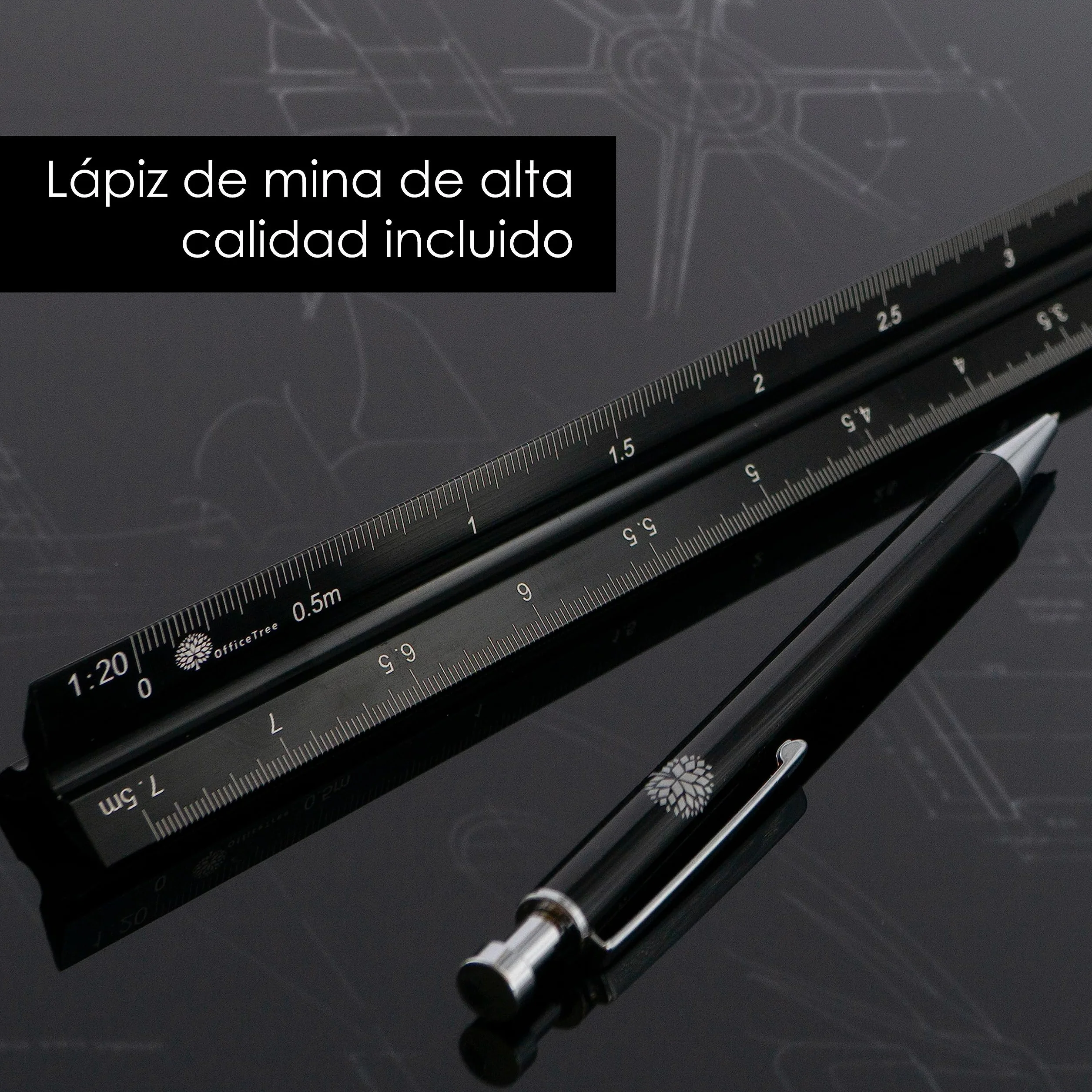 OfficeTree Escalimetro Profesional Regla Triangular 30cm Aluminio Escala 1/50-1/125 Dibujo Tecnico