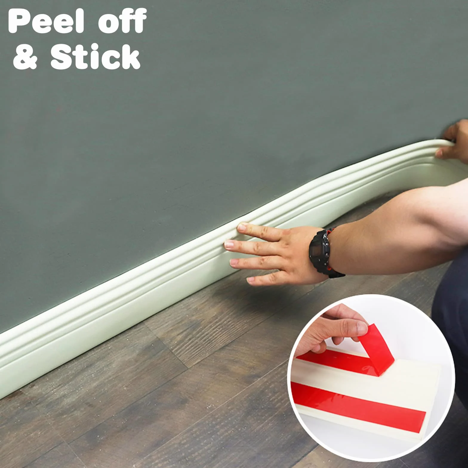 Borde de zócalo endurecido mejorado | Base de pared de vinilo de diseño autoadhesivo despegar y pegar | Tiras de calafateo y moldura para piso, guardasilla y más, 5 m x 98 mm