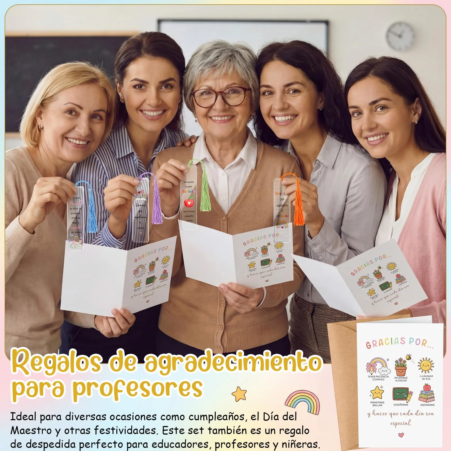 Tenare 6 Sets Regalos para Maestra Graduación Marcapáginas Profesor Tarjetas de Regalo Sobres Agradecimiento