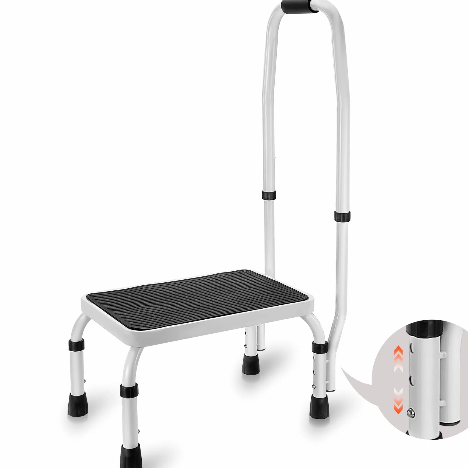 VEVOR Taburete de 1 escalón, capacidad de 330 libras, 3 alturas ajustables con asa, escalera de acero, taburetes portátiles para adultos, escaleras antideslizantes y resistentes para oficina