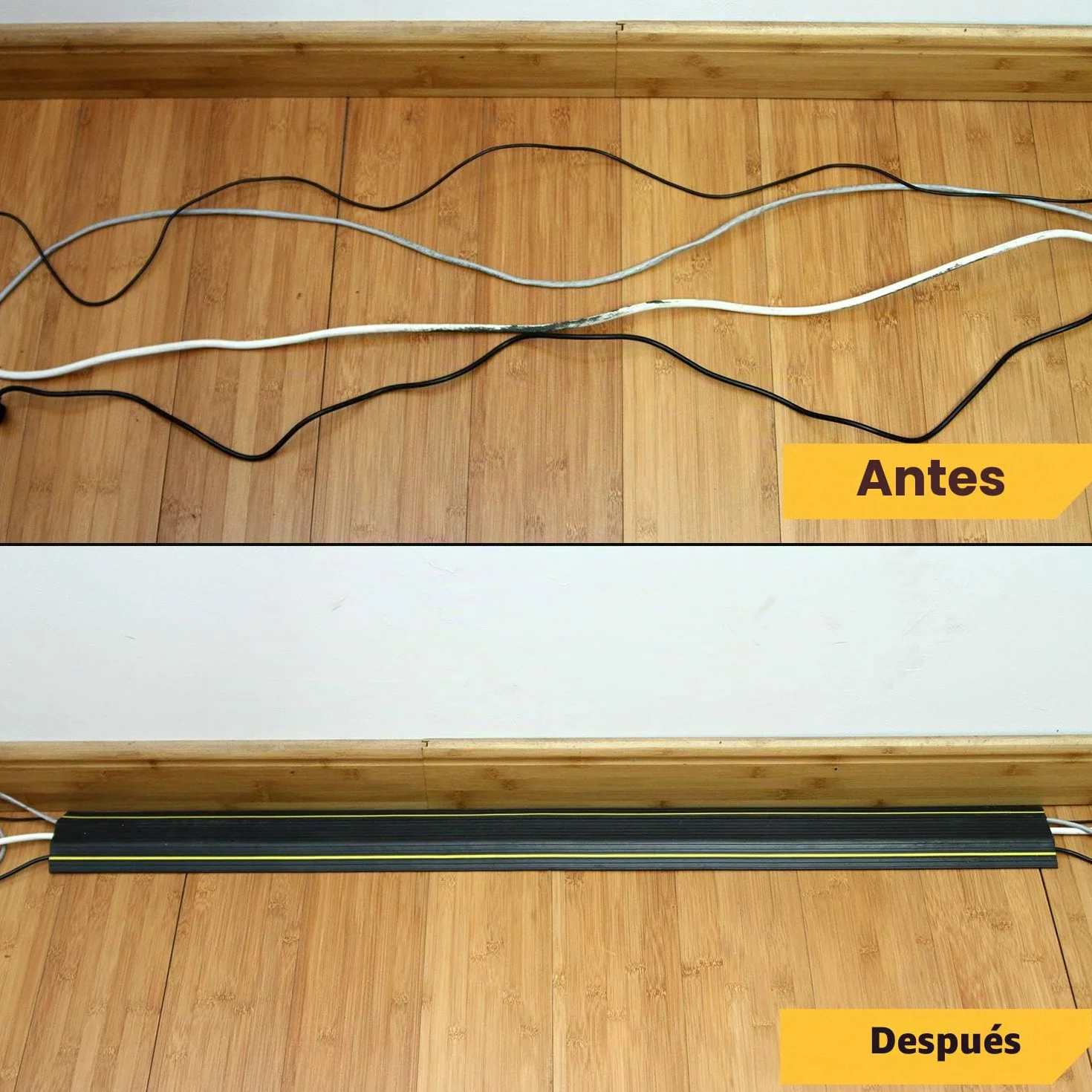 AGPTEK 2.3M Canaleta Pasacables de Suelo, Protector de Cables para Suelo, Ideal para el Hogar, la Oficina, Lugar de Trabajo, Almacén, Conciertos - Color Negro y Amarillo