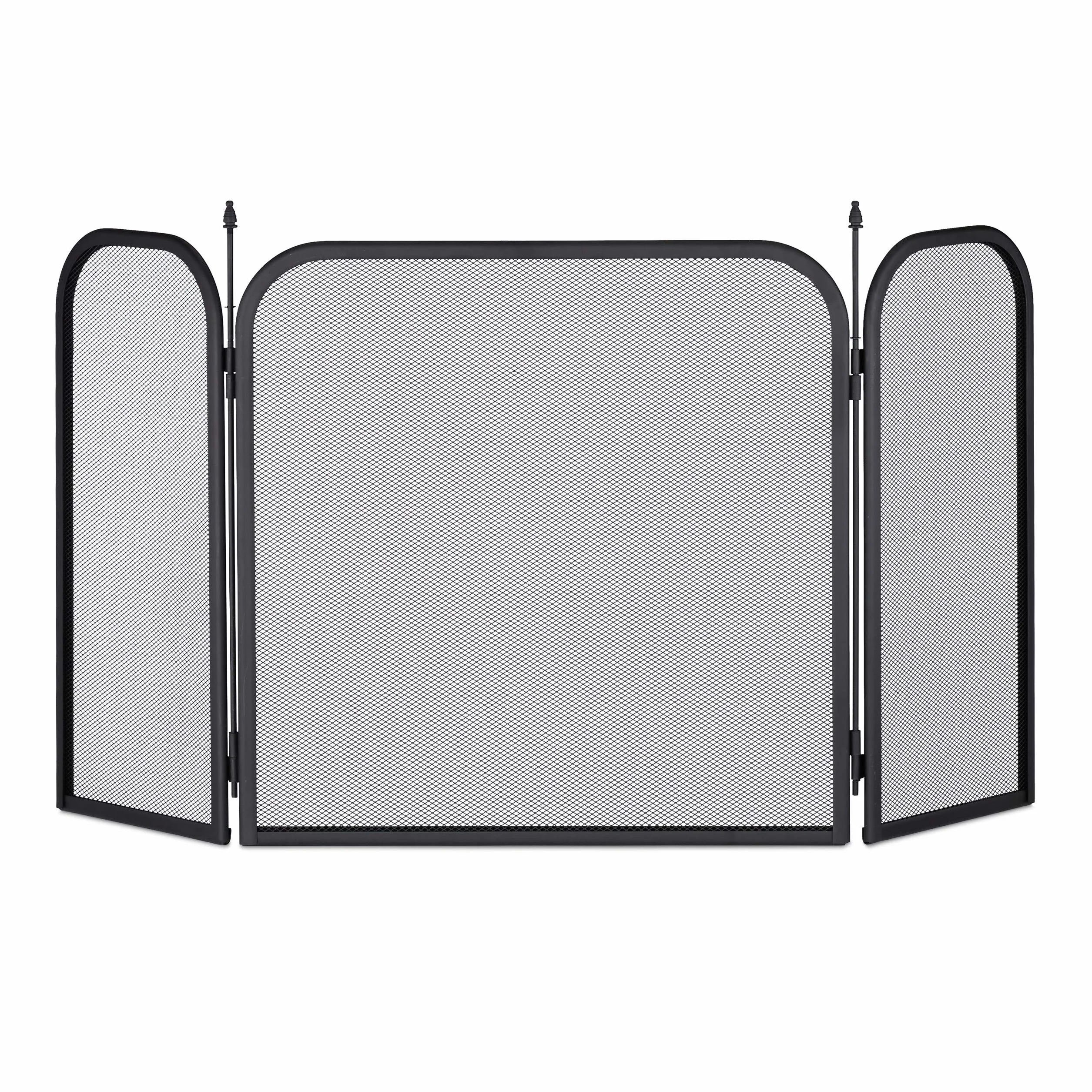 Relaxdays Salvachispas para la Chimenea, Pantalla Triple, Rejilla Plegable, Acero, 52,5 x 97 cm, Negro