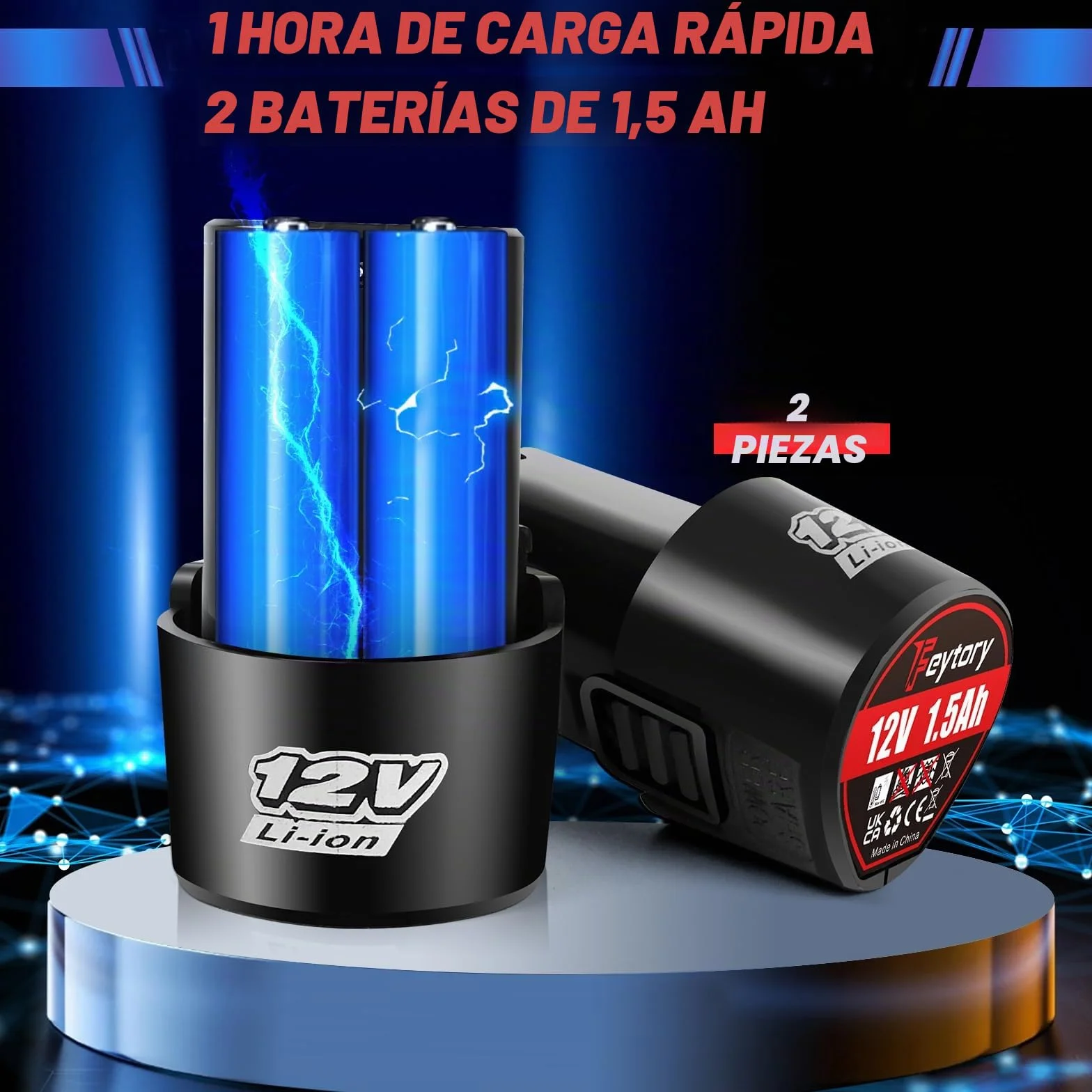 Juego de llaves de carraca eléctricas, batería de 12 V, llave de carraca de 3/8", con par de torsión de 40 nm, 0-300 rpm, con 2 baterías de 1500 mAh, 7 vasos, carraca eléctrica para muebles y coches