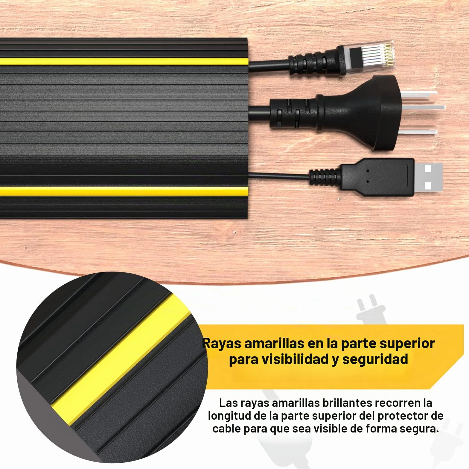 AGPTEK 2.3M Canaleta Pasacables de Suelo, Protector de Cables para Suelo, Ideal para el Hogar, la Oficina, Lugar de Trabajo, Almacén, Conciertos - Color Negro y Amarillo