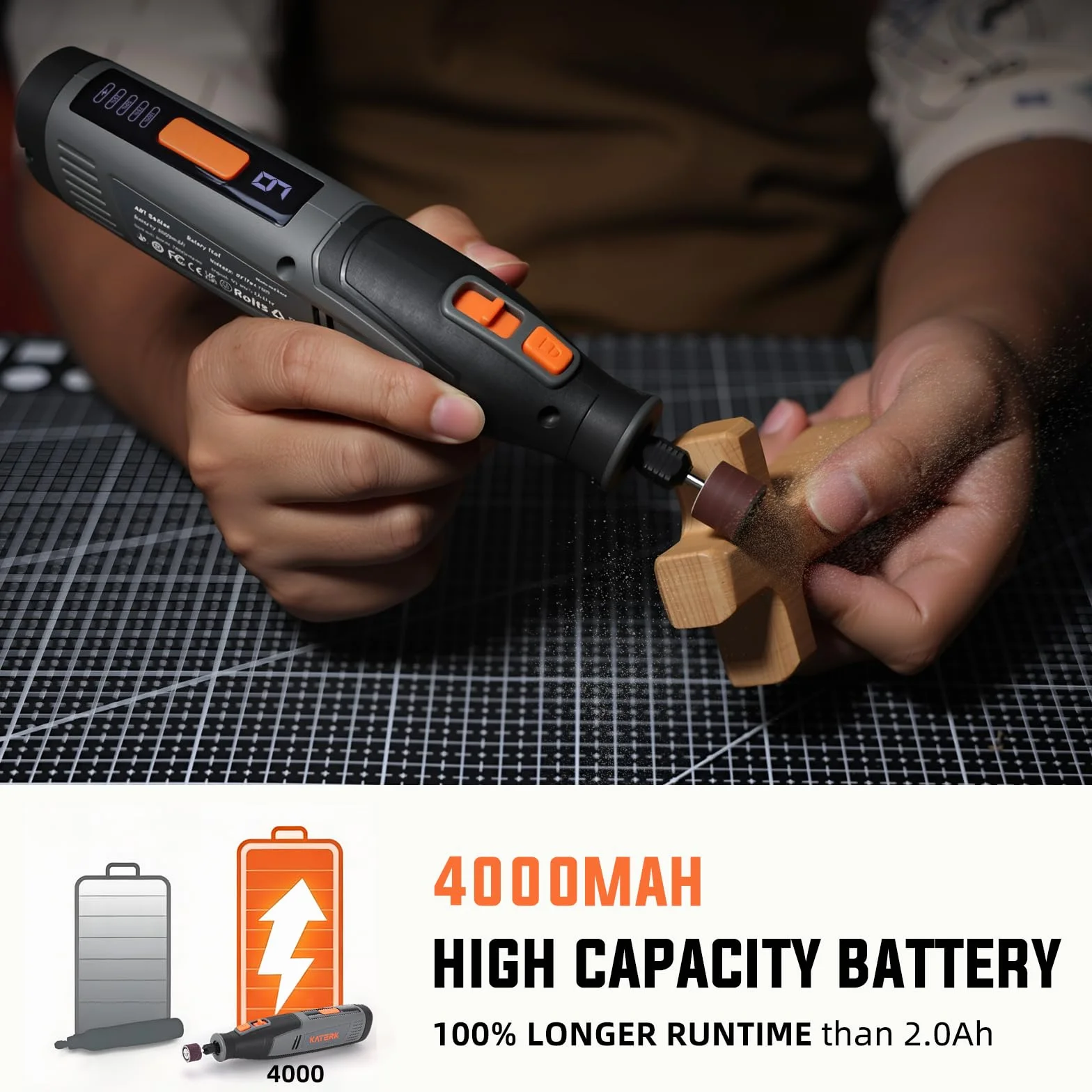 Katerk Kit de Herramientas de Amoladora, 6 Velocidades Herramienta Rotativa, 8000-28000RPM, Batería 4000mAh, Mini Amoladora Eléctrica con 70 Accesorios para Grabar,Taladrar,Cortar, Esmerilar- Gris