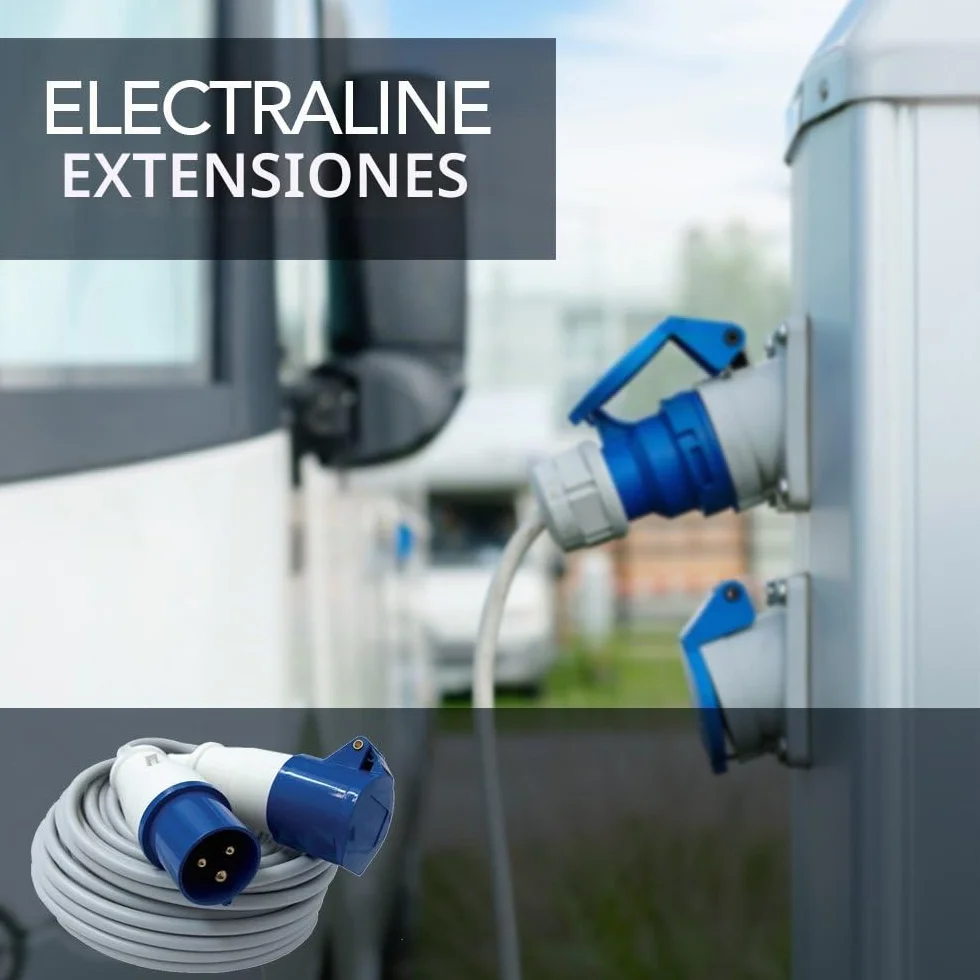 Electraline 46148 Extensión 20 mt Zócalo industrial IEC Enchufe de 3 polos Adecuado para autocaravana, camping, caravana, barco, obra, gris, IP40