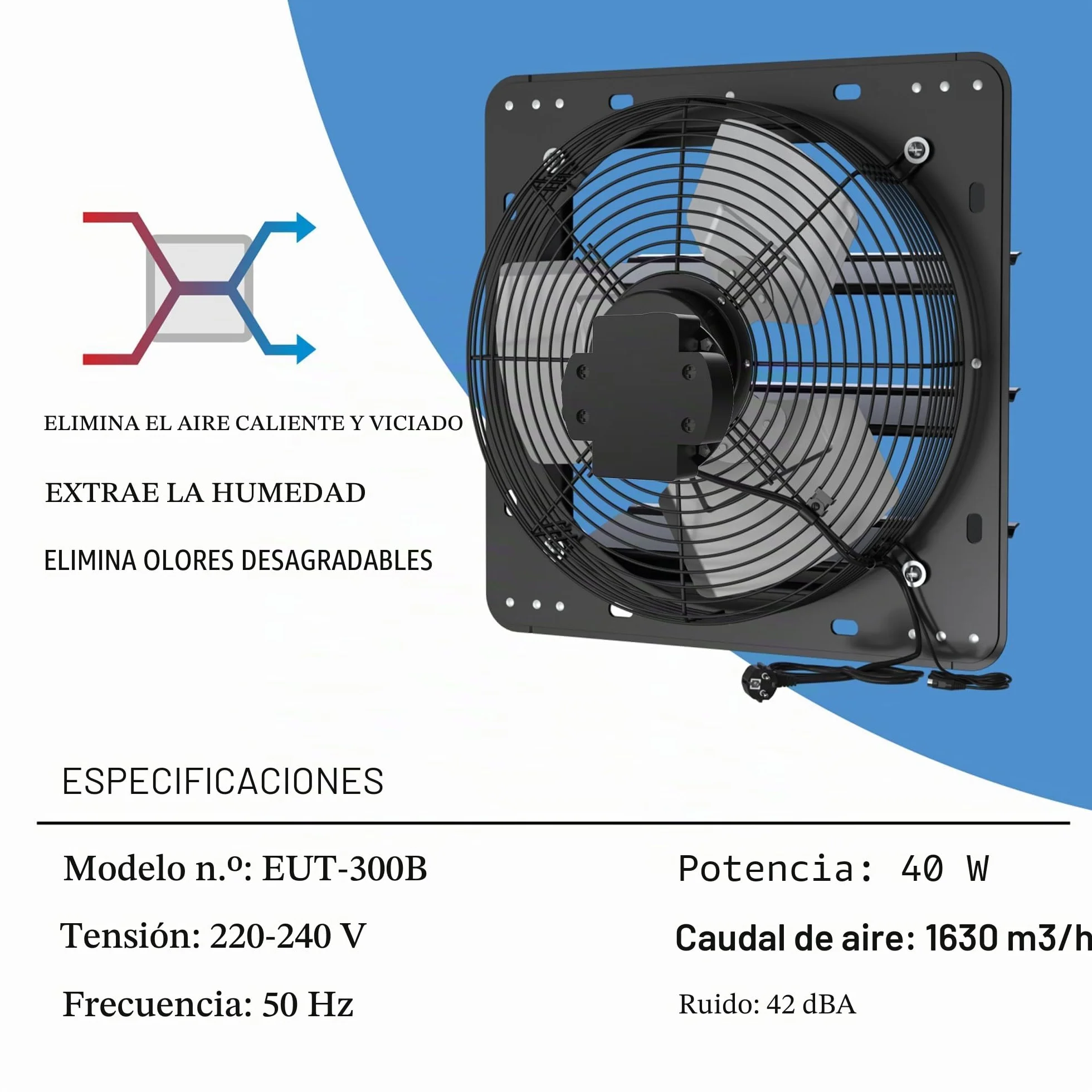 Aygrochy Extractor de Aire Industrial 300 mm, Ventilador de Pared de Aluminio con Velocidad Ajustable, 1630 m³/h, Enchufe UE, Ideal para Ventilación y Circulación en Garaje, Sótano, Cocina y Almacén