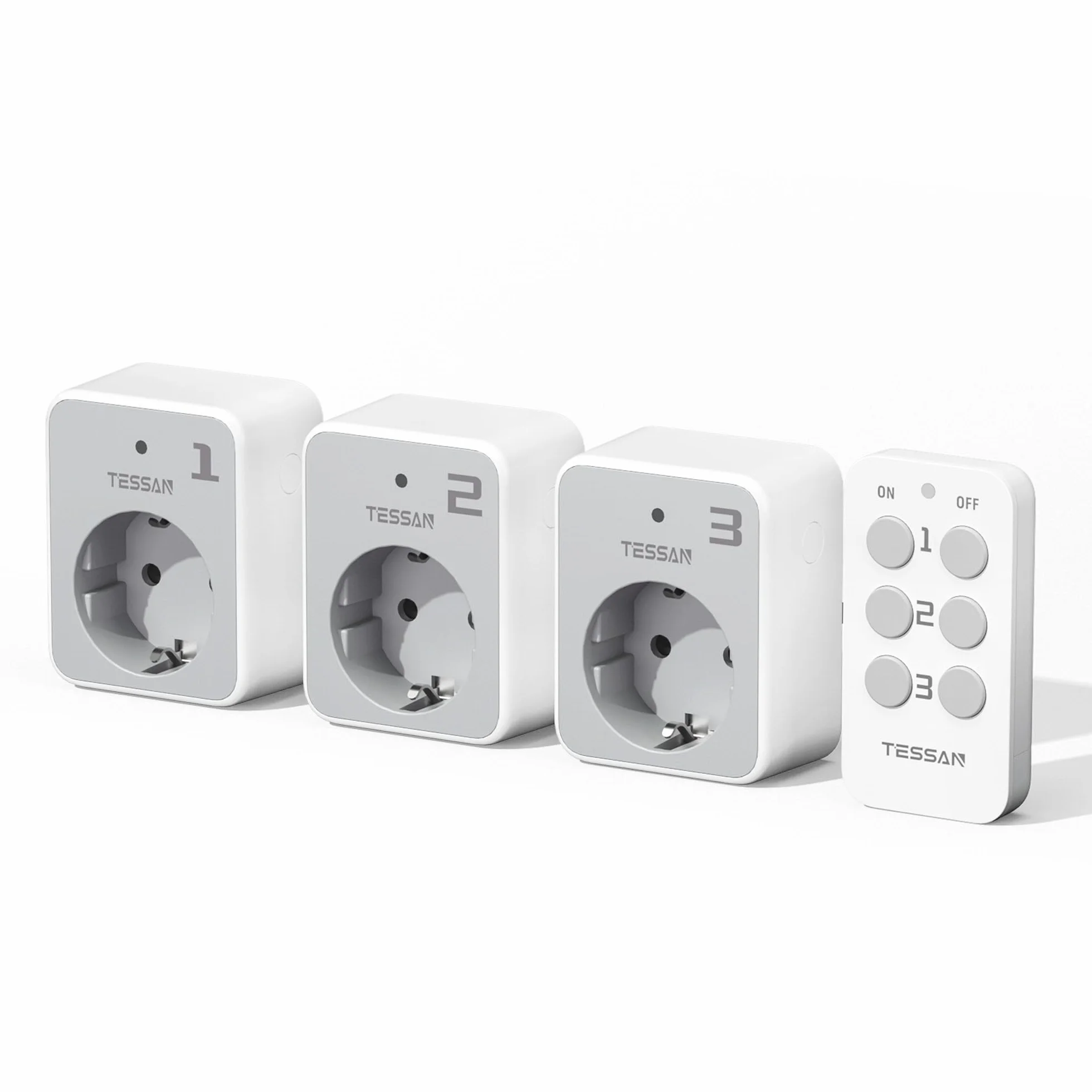 TESSAN Kit de Enchufe con Mando a Distancia | 3 Enchufe Programable con 1 Mando a Distancia, Alcance de 30,5M, para Adornos, Electrodomésticos y Lámparas, 3600 W, Gris