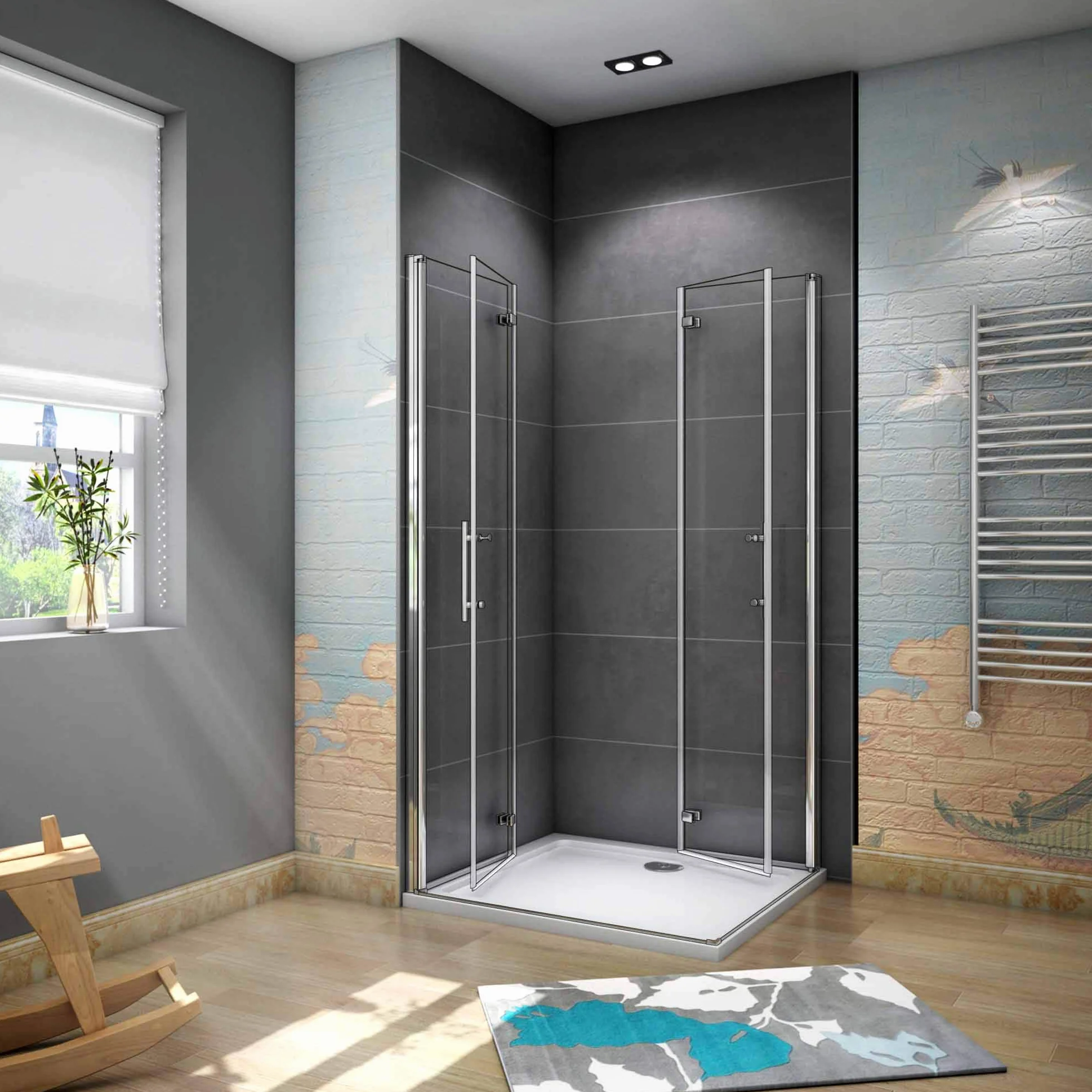 Mamparas de Ducha Angular Doble Puerta Plegable 6mm Antical 70x70x185cm