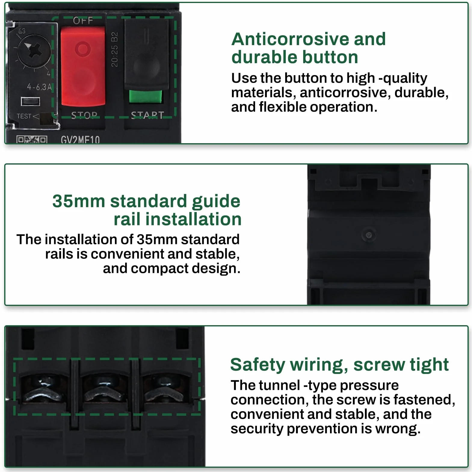Guarda Motor Monofásico, GV2ME10 Disyuntor Magnetotérmico, 4-6,3 A 690 V AC Interruptor de Protección del Motor, Conexión Por Tornillo
