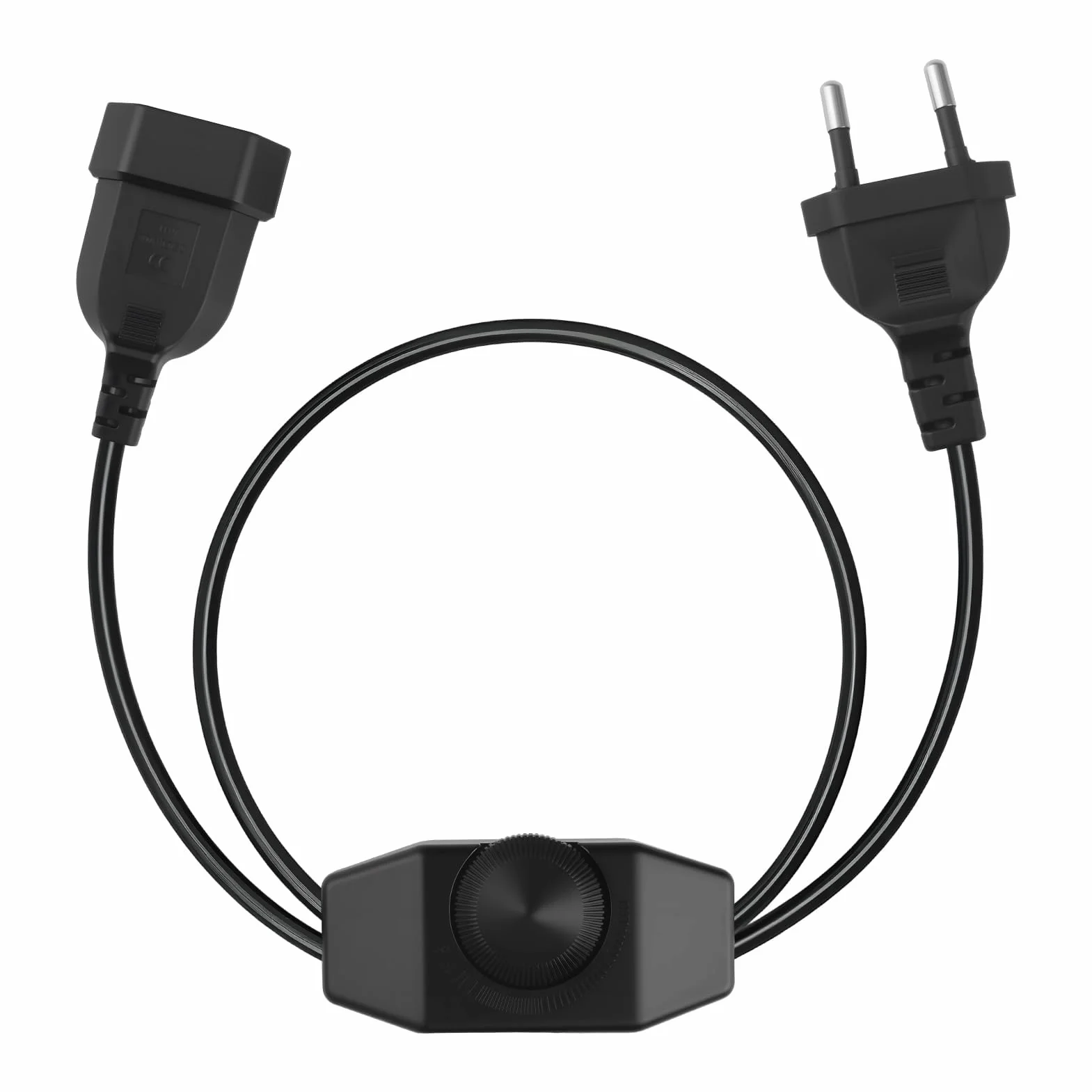 Regulador LED con Interruptor Rotativo, Cable 1M Negro 220-250V 100W Máx, Dimmer Silencioso con Enchufe Europeo para Lámparas y Bombillas LED Regulables, Extensión de Cable Ajustable