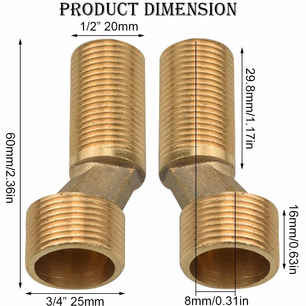 Adaptador de grifo de ducha, conector excéntrico 3/4" AG x 1/2" AG, longitud 60 mm
