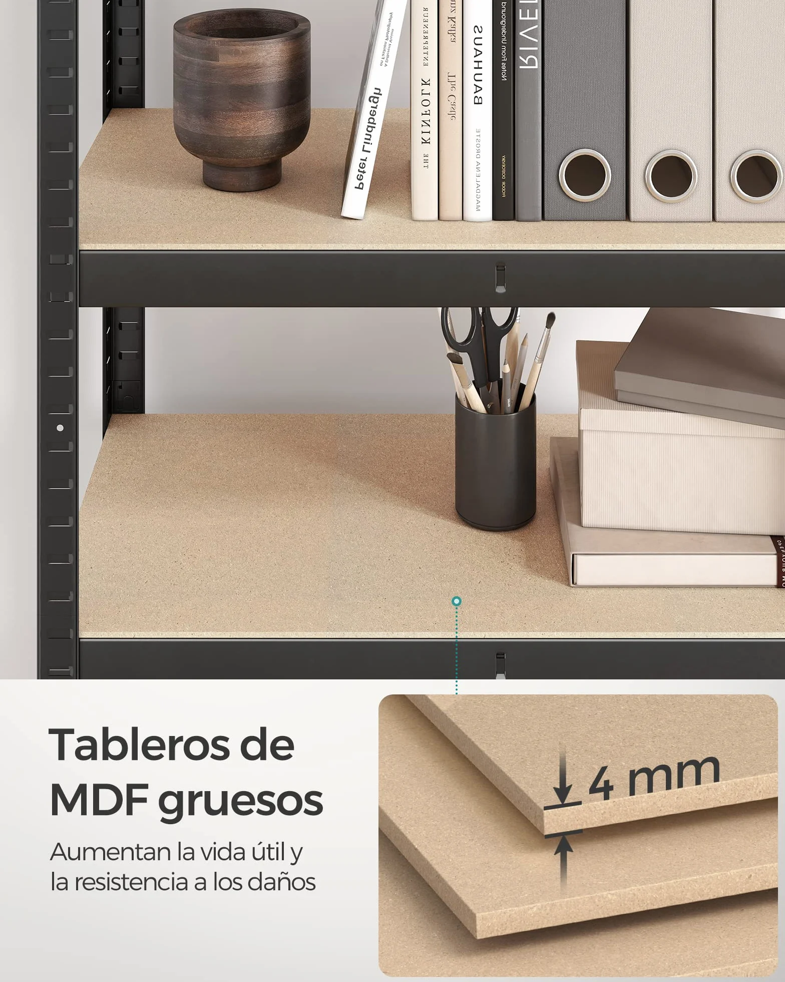 SONGMICS Estantería Pesada de Acero 520 kg 40x80x160 cm Negro 2 Piezas