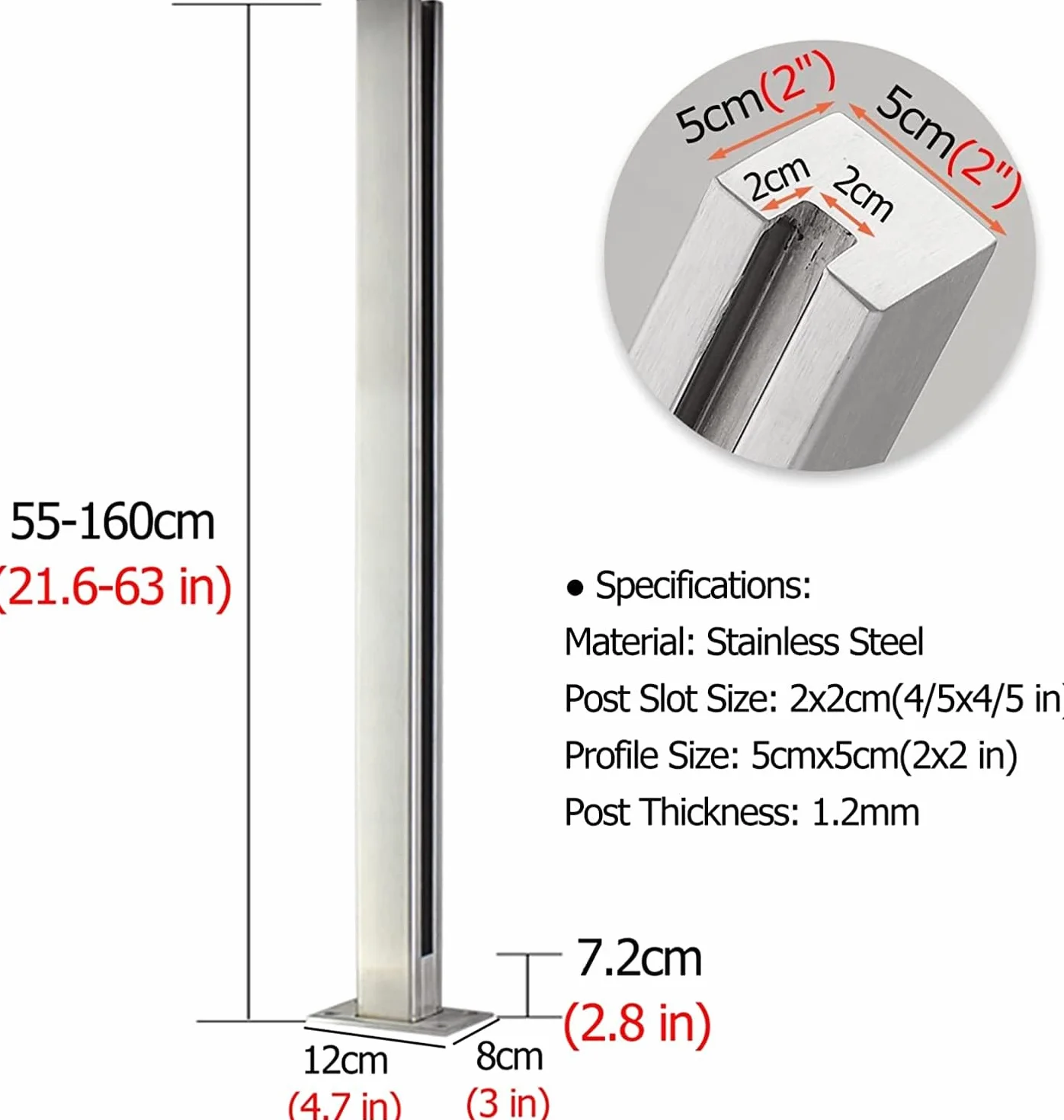 Abrazadera de Poste de barandilla de Acero Inoxidable 304 para Poste de barandilla de Vidrio de 10-18mm de Espesor para balcón, jardín, escaleras, balaustrada de Espiga