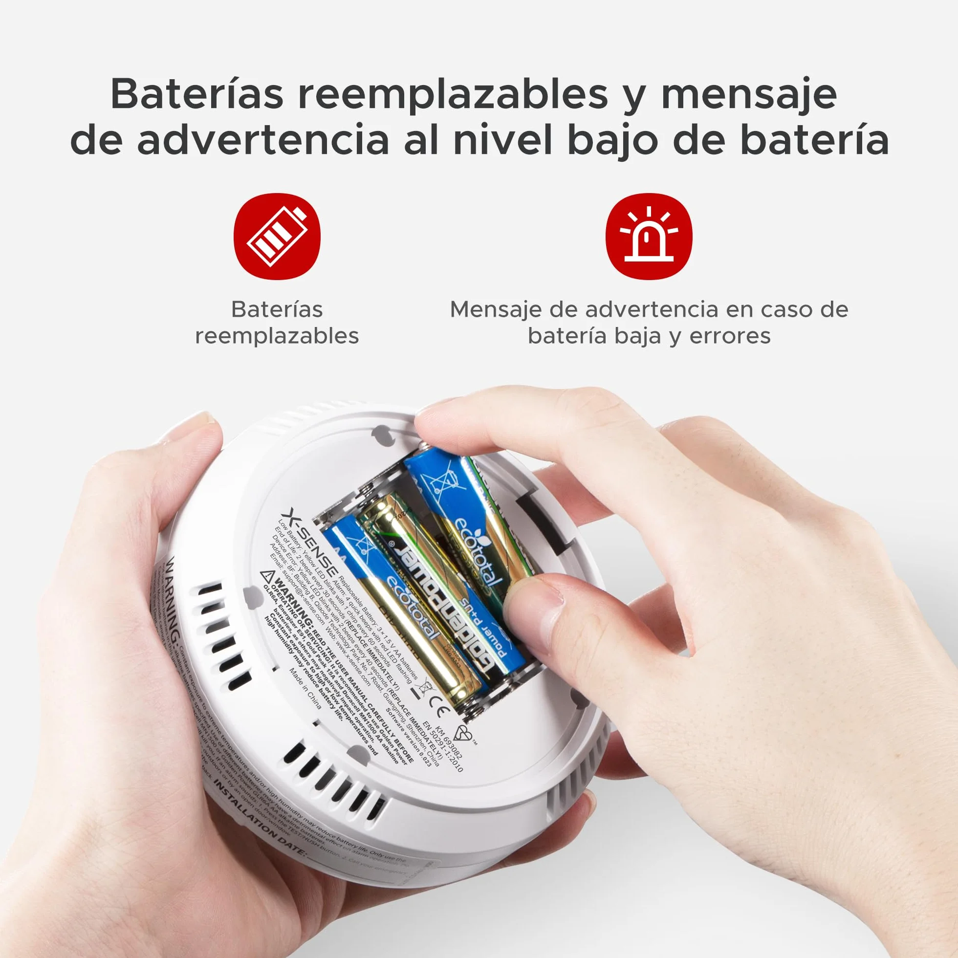 X-Sense Detector de Monóxido de Carbono con Alarma y Pantalla Digital, Alarma de CO con Batería Reemplazable, Cumple con el Estándar EN50291, CO03D