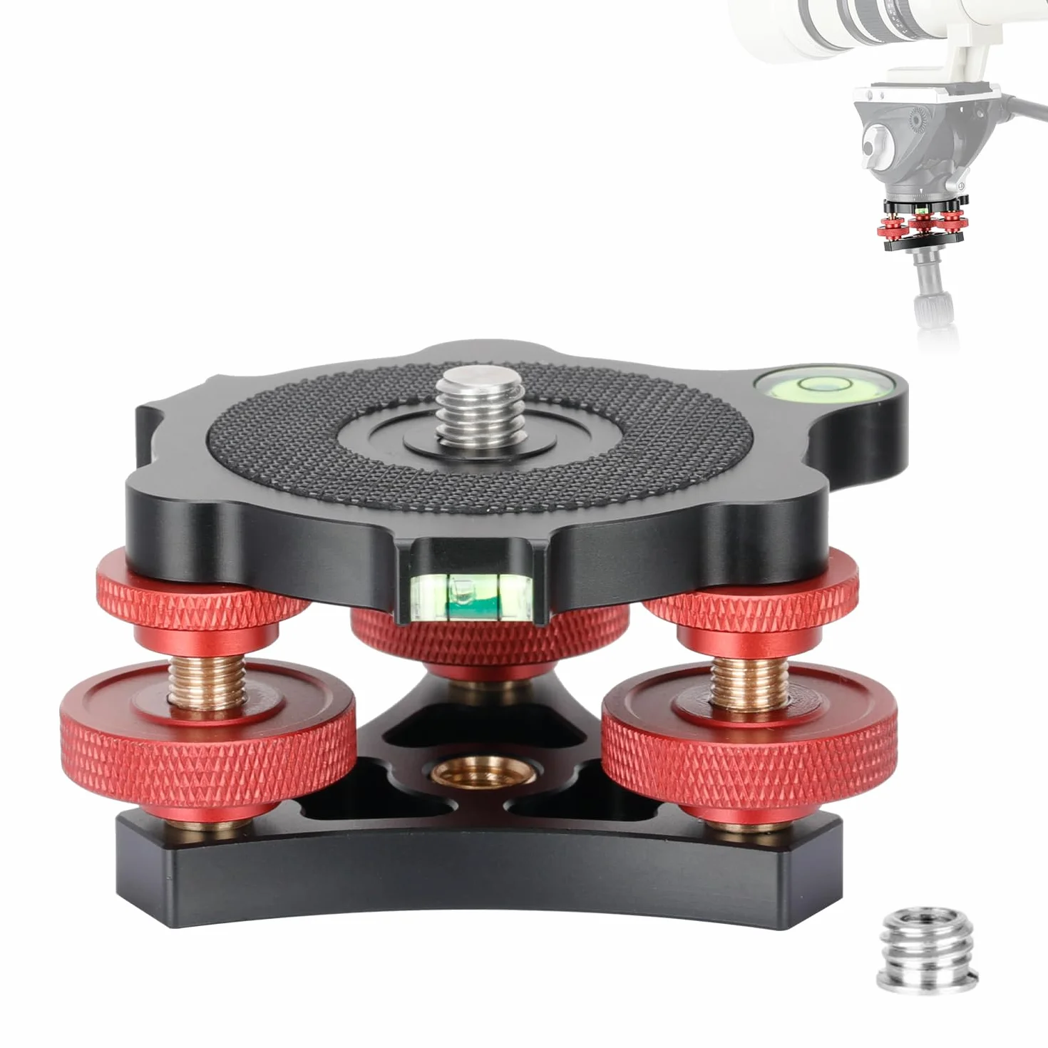 Base niveladora Koolehaoda con Nivel de Burbuja y Tornillo de 3/8", 3 diales con Ajuste de precisión de +/-5 Grados, construcción de aleación de Aluminio para trípode de cámara