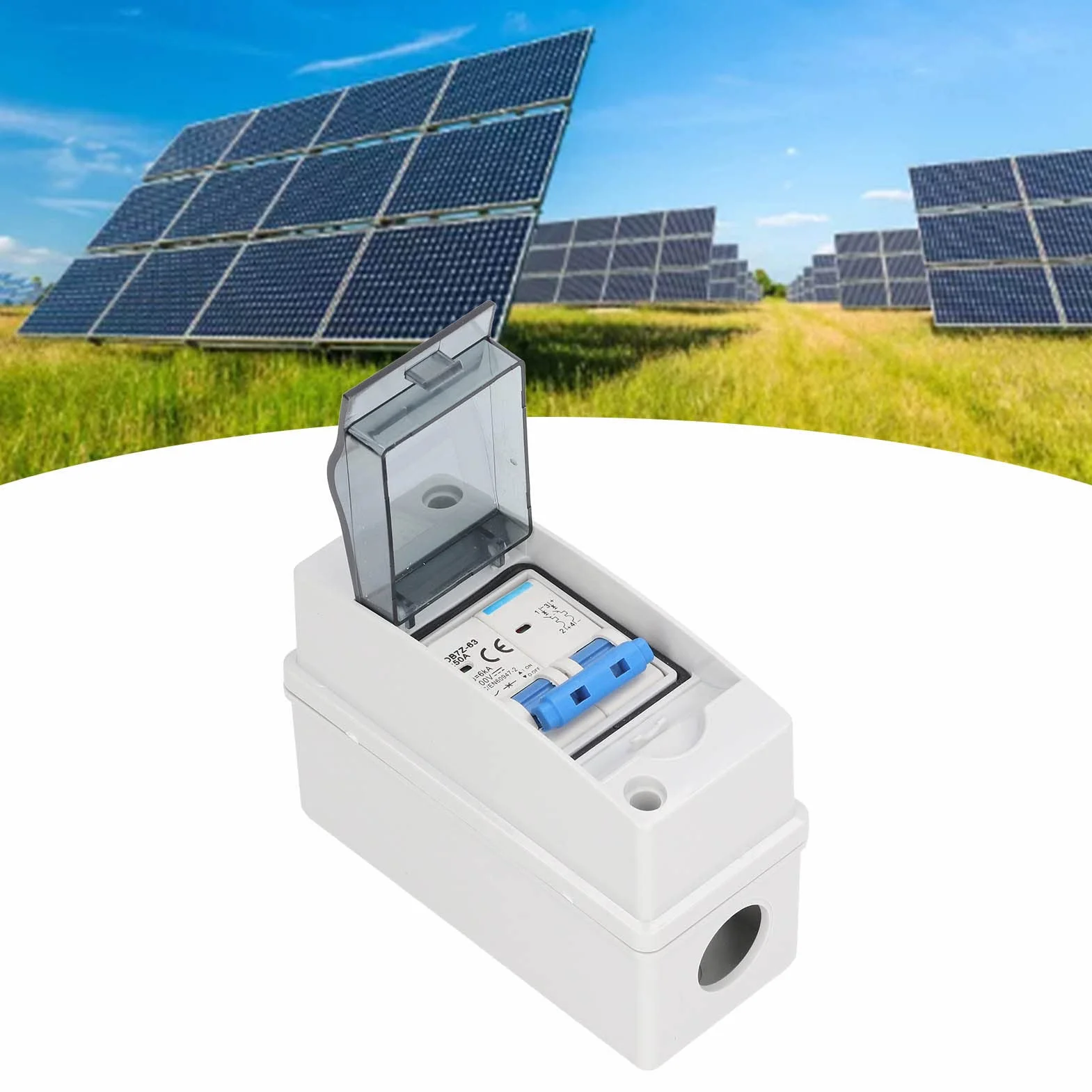 Asixxsix Interruptor de circuito en miniatura CC, 2 polos, 1000 V, 50 amperios, interruptor de desconexión solar con caja impermeable IP65, aislador de circuito fotovoltaico para paneles solares,
