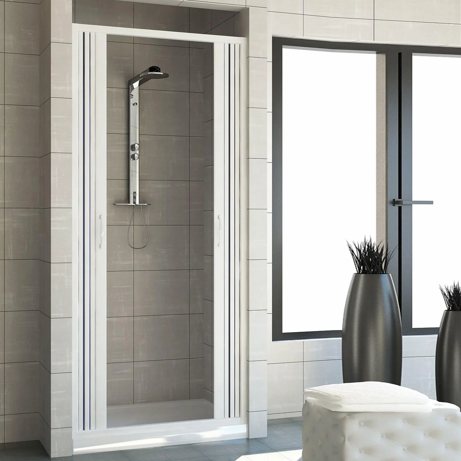 ROLLPLAST PINTO Puerta de Ducha 140 CM de PVC Mod. Vergine con Apertura Central