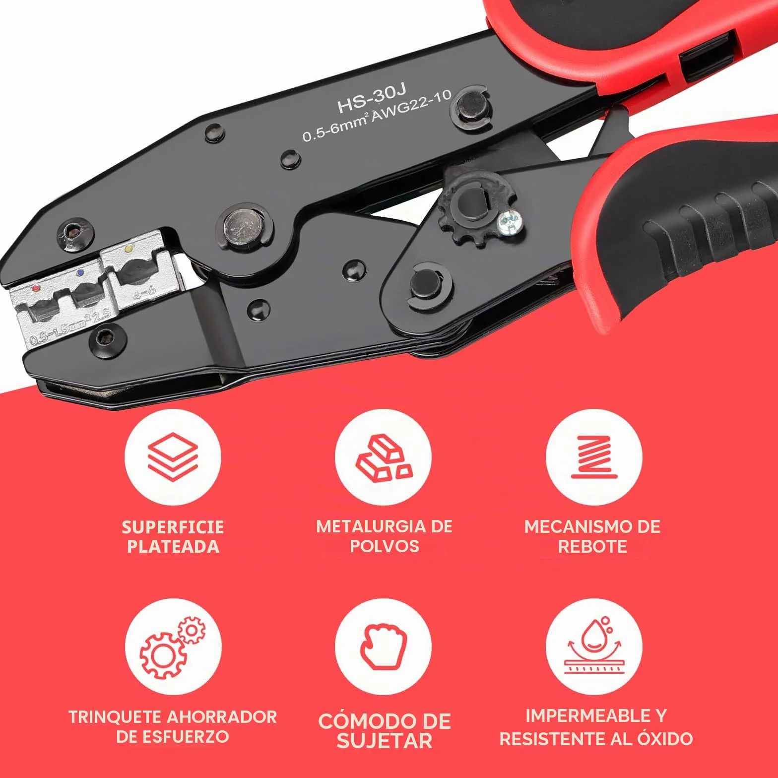 Crimpadora Terminales Eléctricos, 7 en 1 Alicates de Crimpado Profesional (0.5-35mm²), Herramienta Crimpado Solar MC4 para Terminales Aislados y No Negro