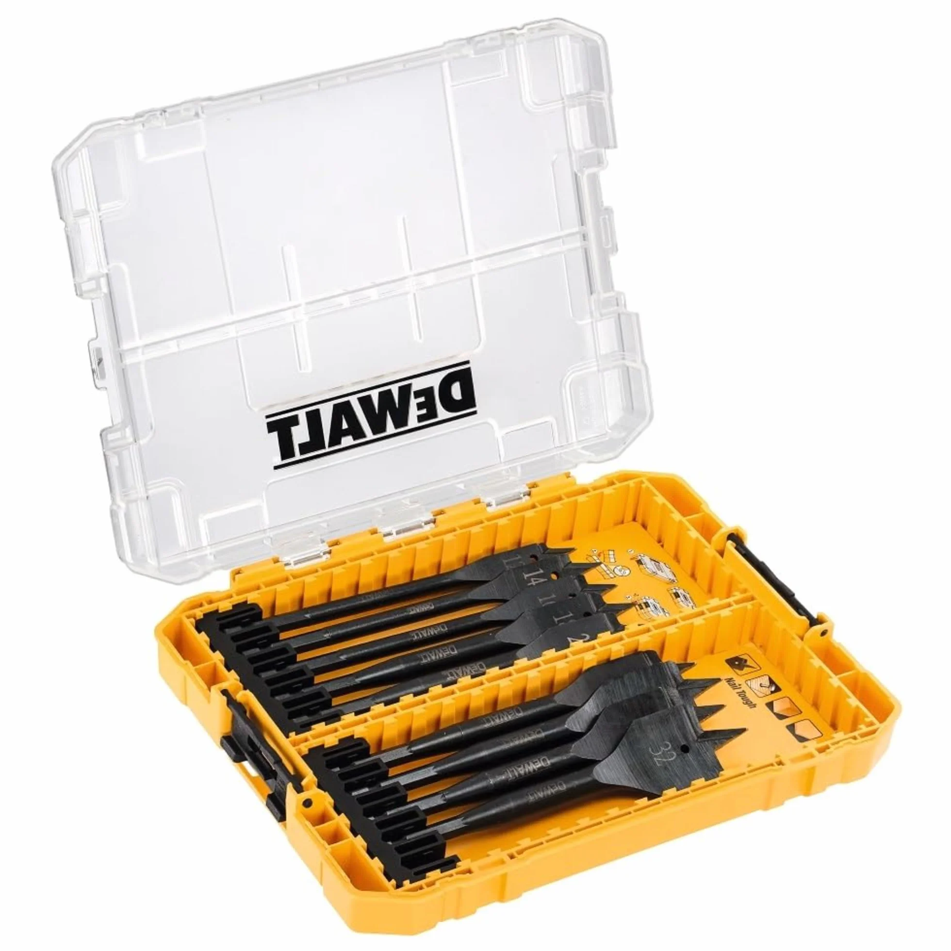 DeWalt DT70751-QZ DT70751-QZ-Tough Case Mediana con 9 Brocas de Pala para Madera. Ø 12, 14, 16, 18, 20, 22, 25, 28, 32 mm (Env. 9 Ud.)