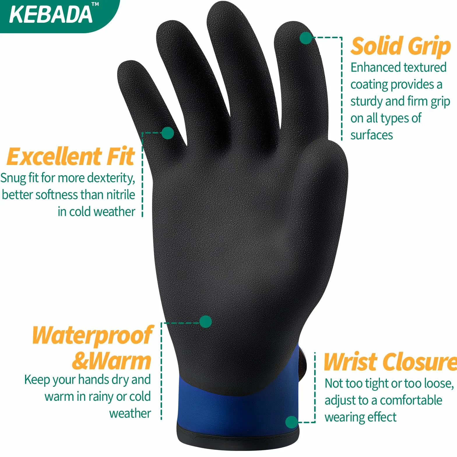 Kebada T2 - Guantes de trabajo de invierno impermeables para hombres y mujeres, guantes de congelador con aislamiento térmico para trabajar en el congelador para clima frío, revestimiento 100% látex