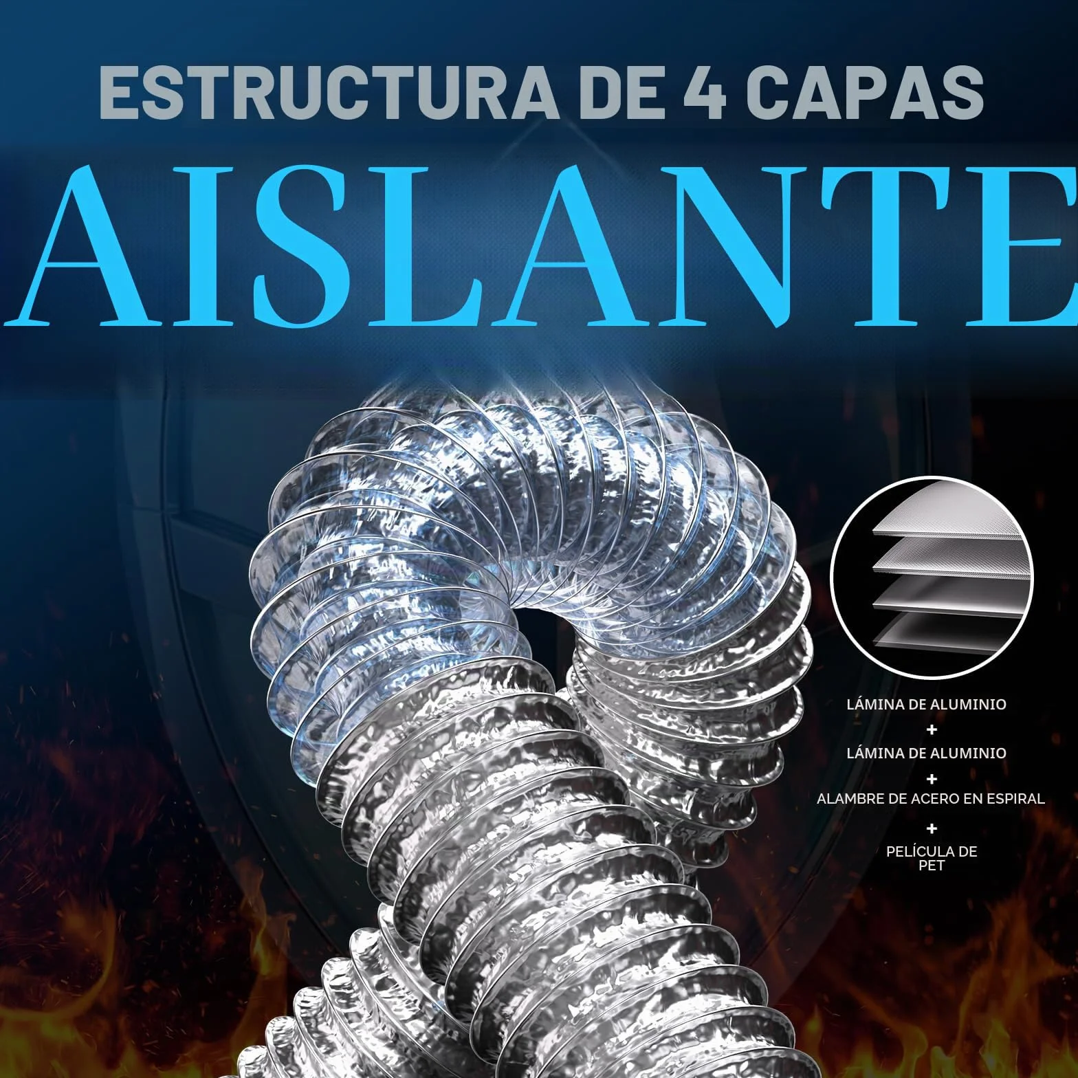 Hon&Guan Tubo flexible de aluminio de 200 mm Longitud 5 m, Manguera Flexible de Aluminio para Secadora, Campana Extractora, Ventilador de Tubos, Aire Acondicionado