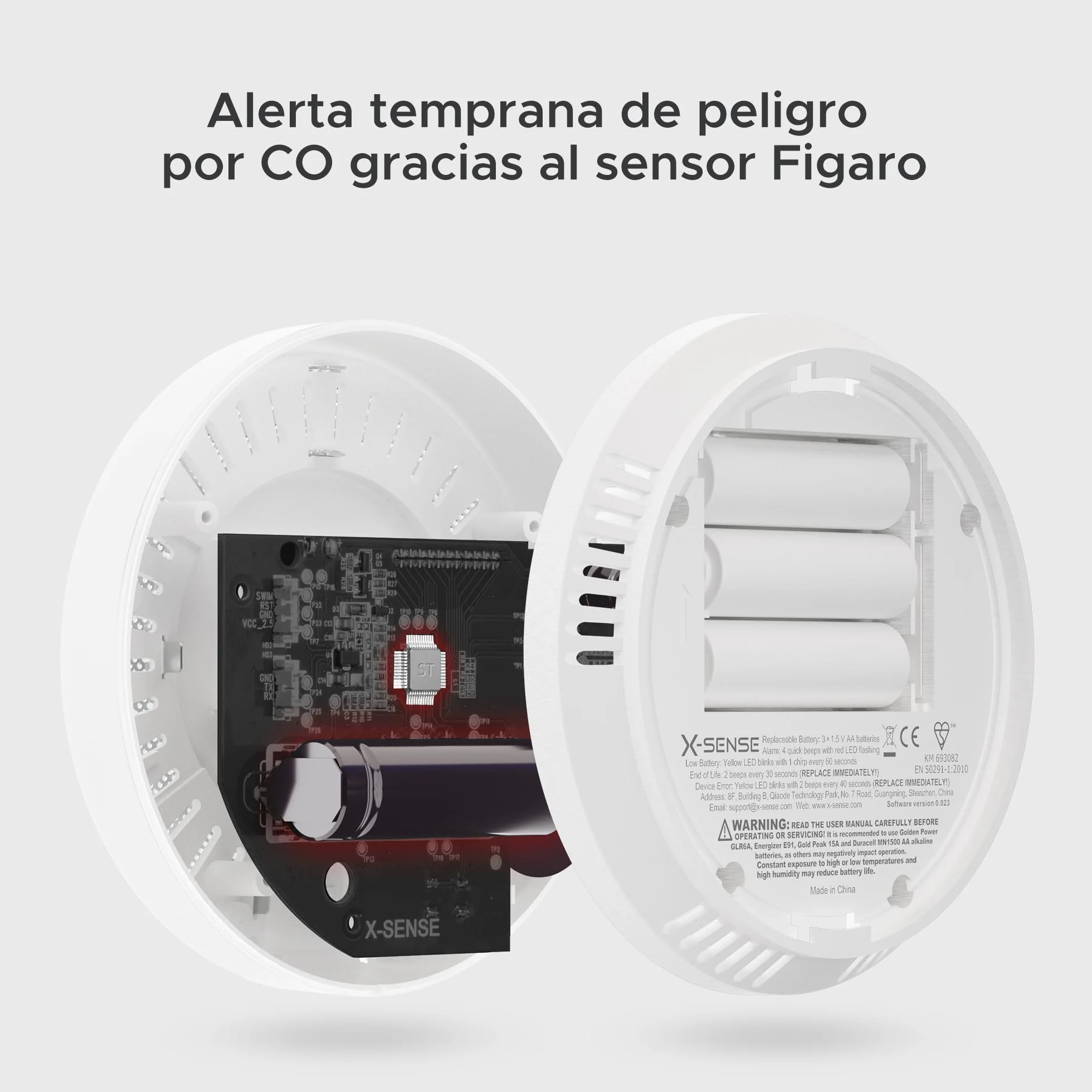 X-Sense Detector de Monóxido de Carbono con Alarma y Pantalla Digital, Alarma de CO con Batería Reemplazable, Cumple con el Estándar EN50291, CO03D