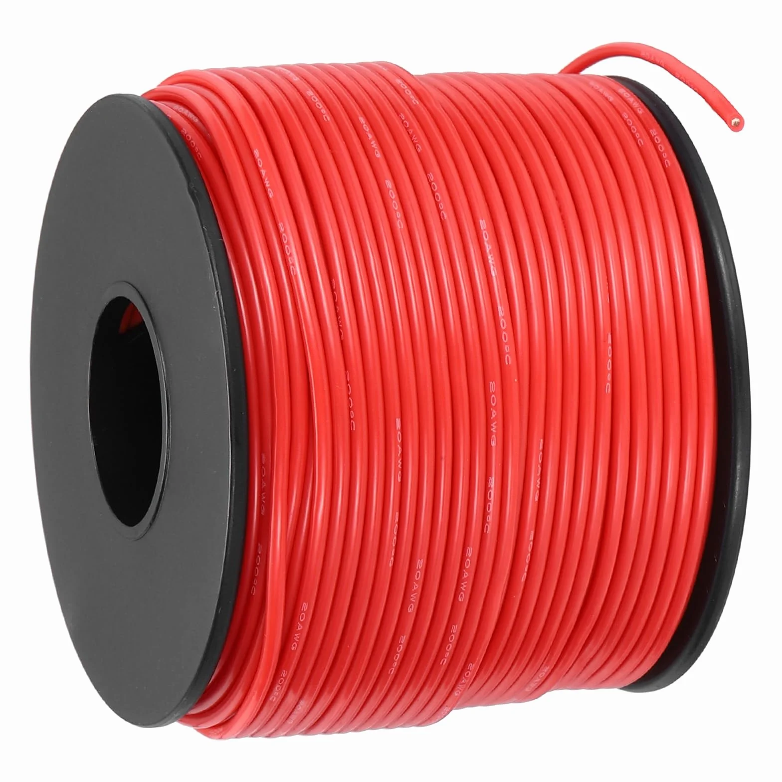 QUARKZMAN Cable de Silicona, 20 AWG Alambres Eléctricos Flexible de Cobre Estañado Trenzado de 61m, Resistente a Altas Temperaturas (200 °C/392 °F), Carrete para DIY, Electrodoméstico, Rojo