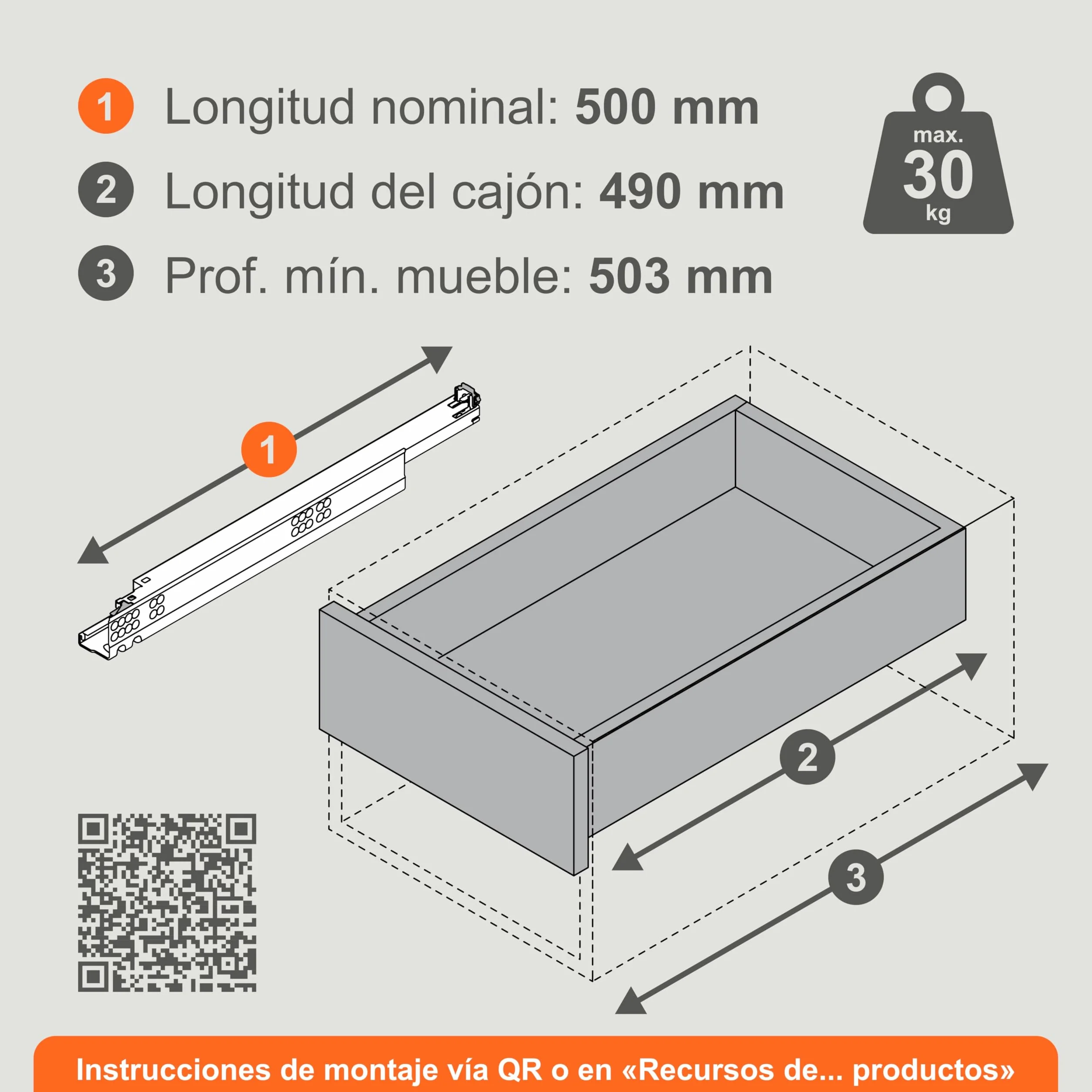 blum extracción total Tandem 500 mm I guía oculta invisible bajo el cajón I guía de cajón Soft-close con amortiguación blumotion I extracción para mueble de cocina I sistema de guías 1 par