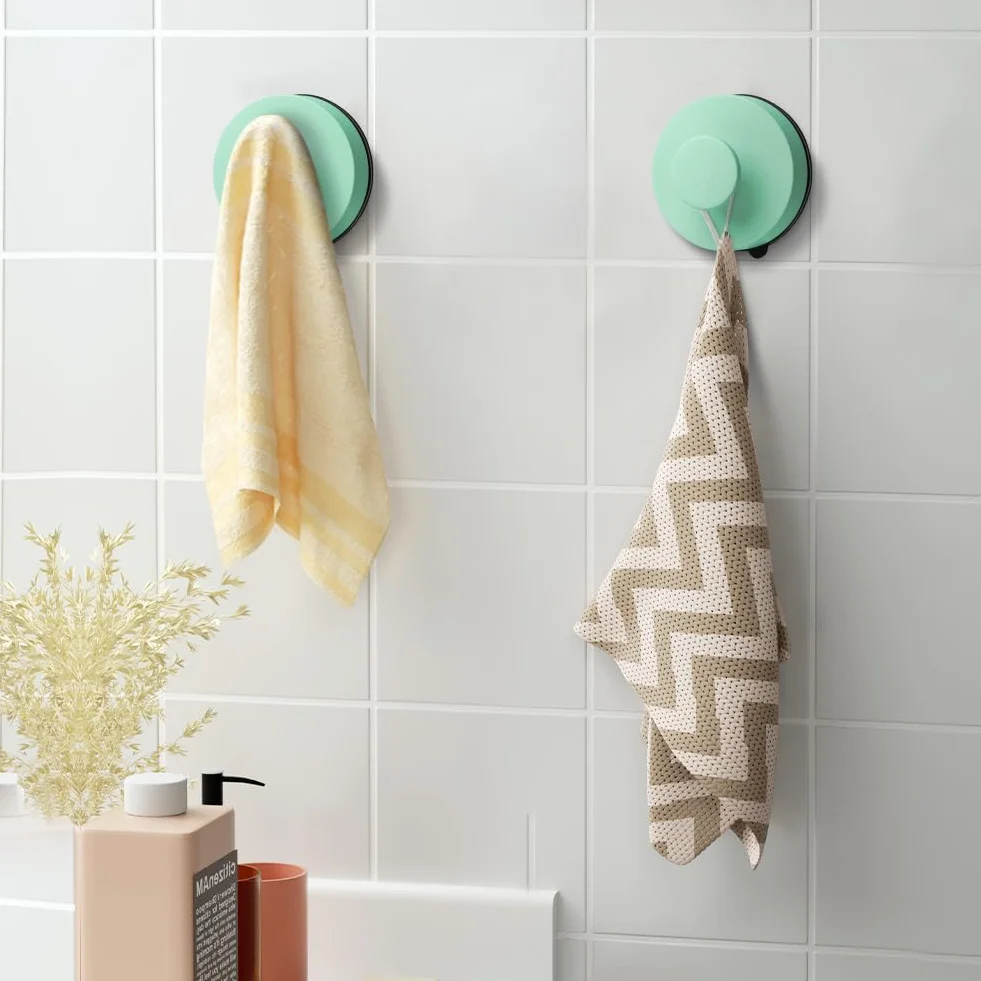 flintronic 2 Piezas Ganchos ventosa de Succión, Colgador Toalla baño, Gancho ventosa de Vacío, Pared sin Taladro Gancho de Pared para Colgar Llaves Abrigos Ropa Bolsos Ducha Acabado Cepillado, Verde