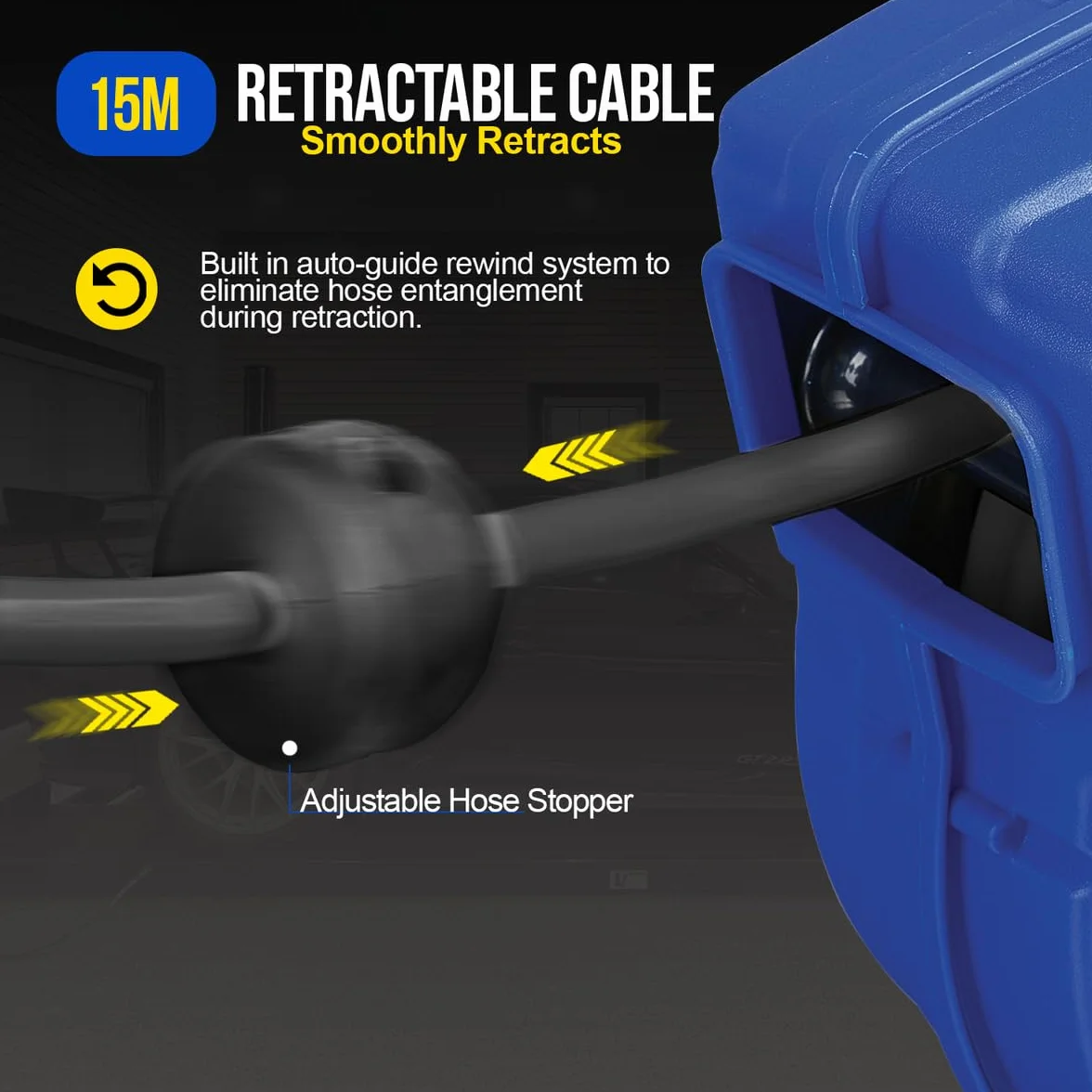 Goodyear Carrete de cable eléctrico automático Carrete de cable Carrete de cable de alto rendimiento 3G1,5mm² x 15 m con soporte giratorio Enrollado 1000W Desenrollado 2000W